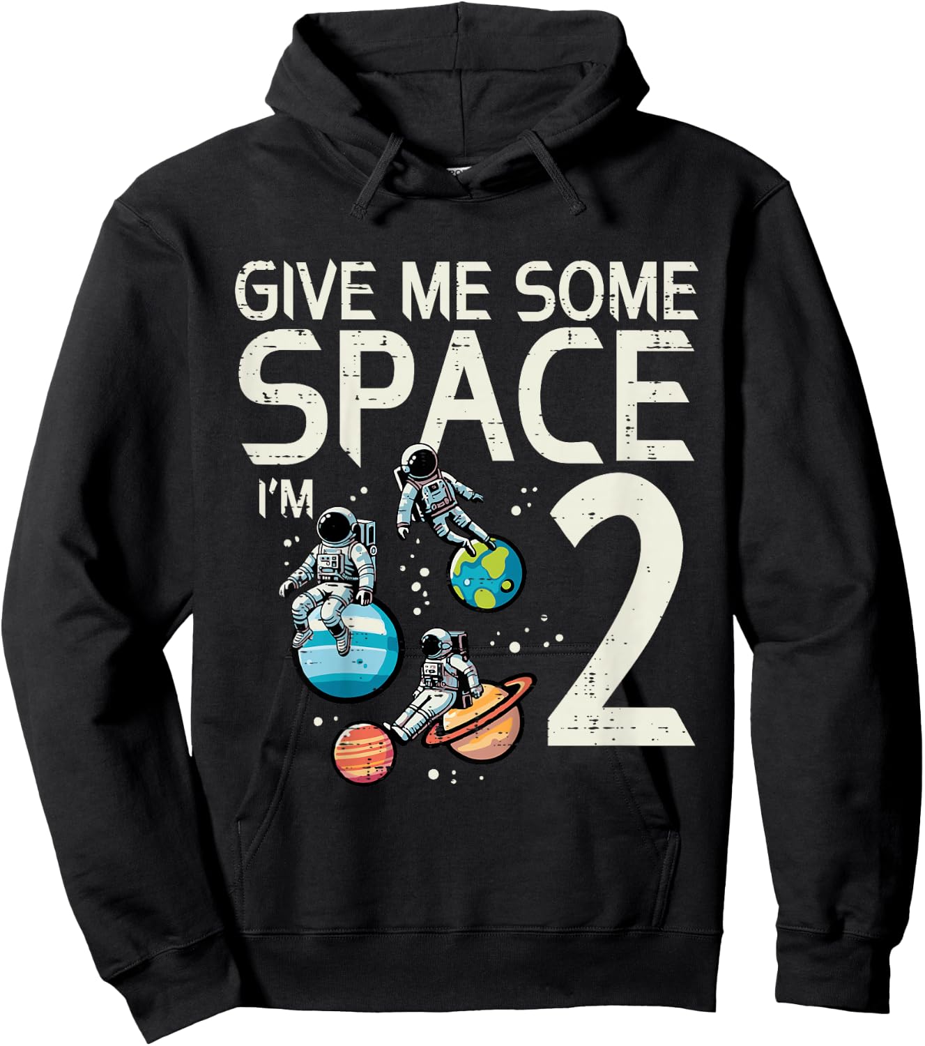 Kids 2nd Birthday Astronaut Give Me Space 2 Year Old Bday Boys Hoodie - Hoodie | Black
