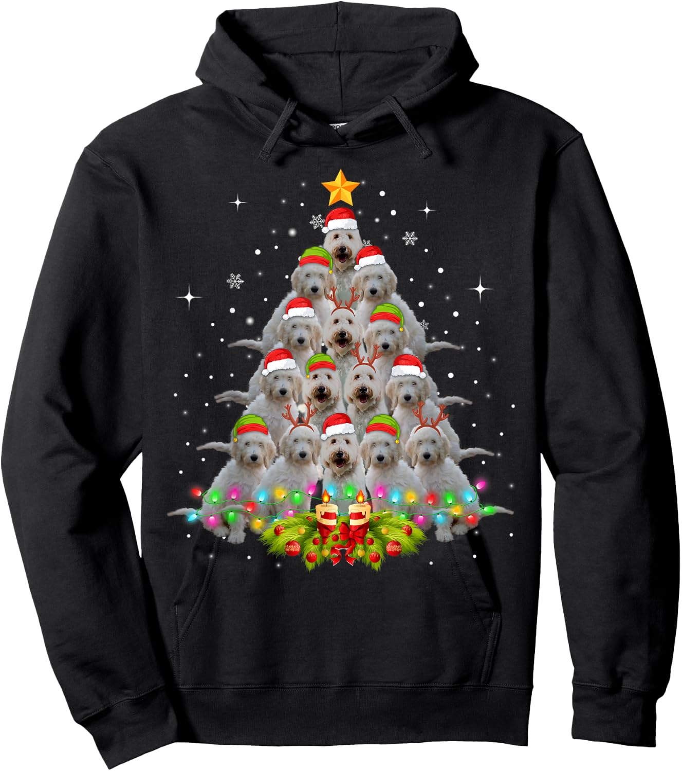 Goldendoodle Dog Tree Christmas Sweater Xmas Pet Dogs Gifts Women Kids Hoodie - Hoodie | Black