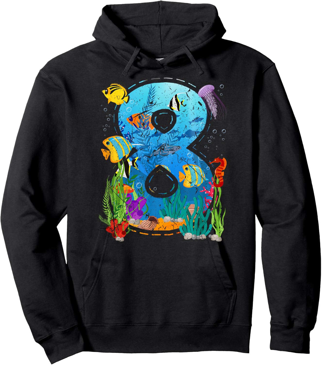 8 Year Old Boy Ocean Aquarium 8th Birthday Party Sea Animal Hoodie - Hoodie | Black