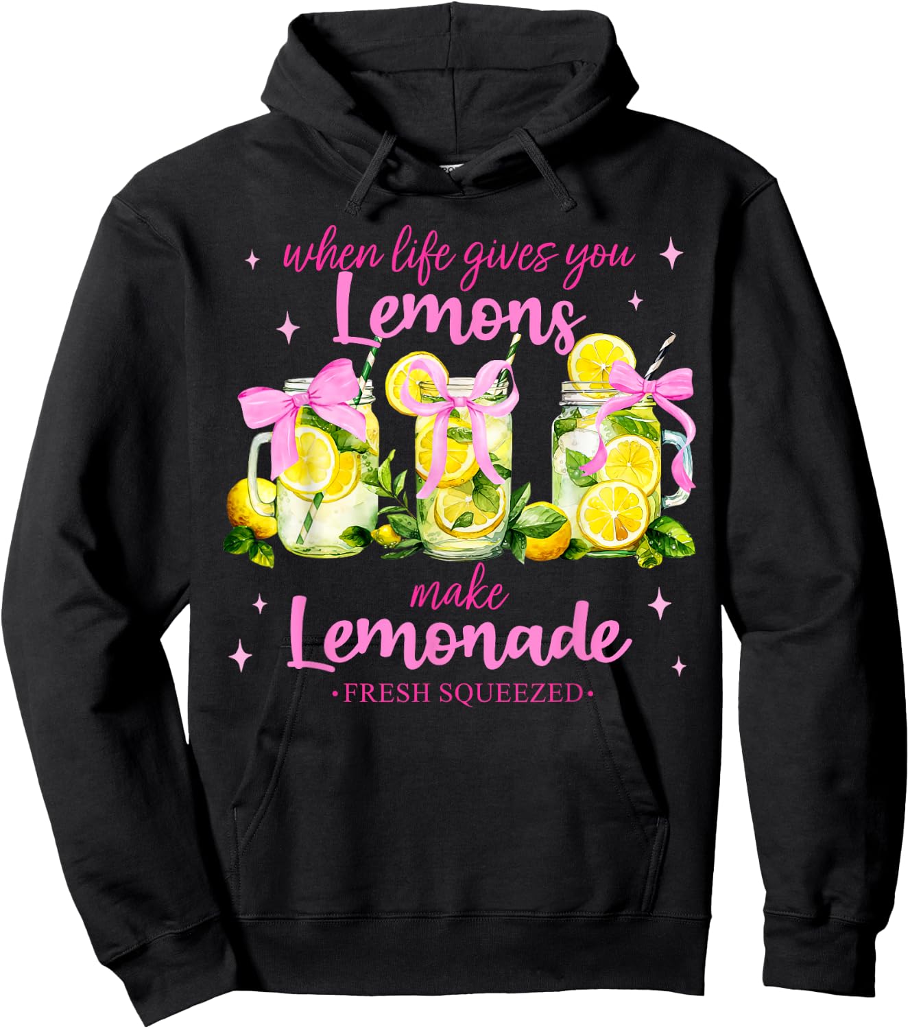 Retro When Life Gives You Lemons Pink Coquette Bow Lemonade Hoodie - Hoodie | Black
