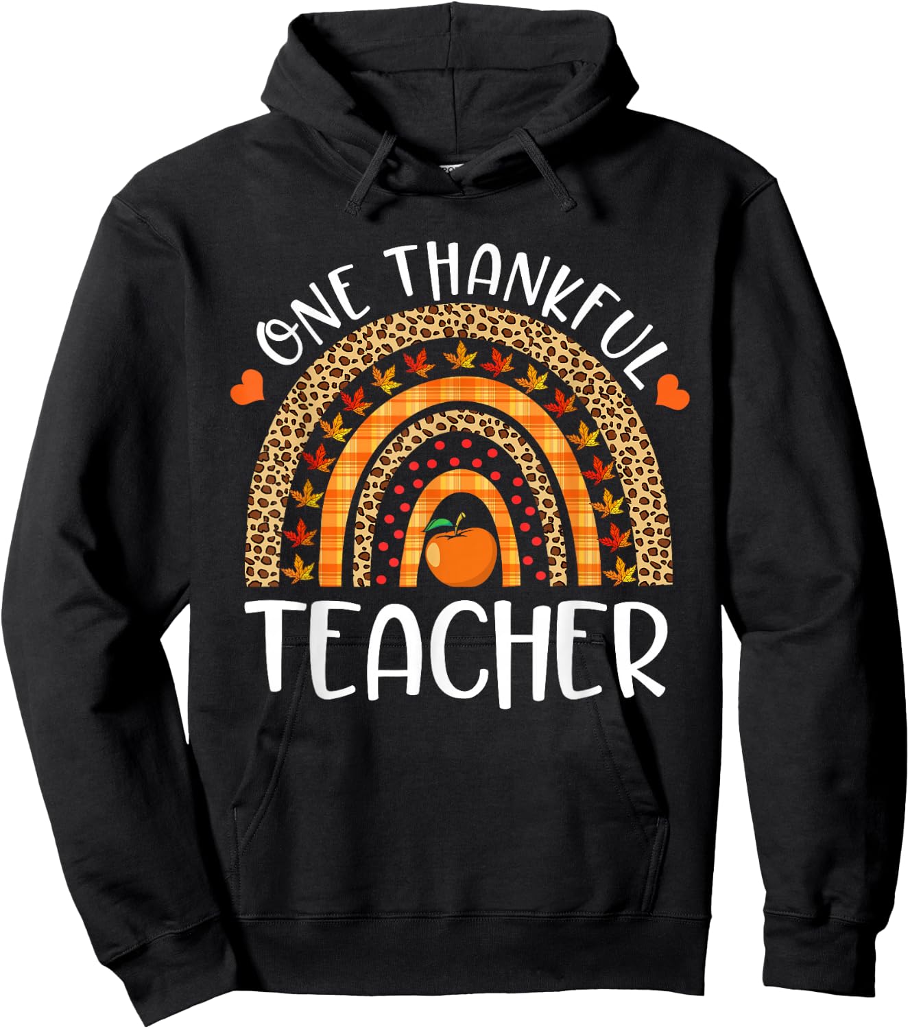 One Thankful Teacher Thanksgiving Rainbow Leopard Fall Funny Hoodie - Hoodie | Black
