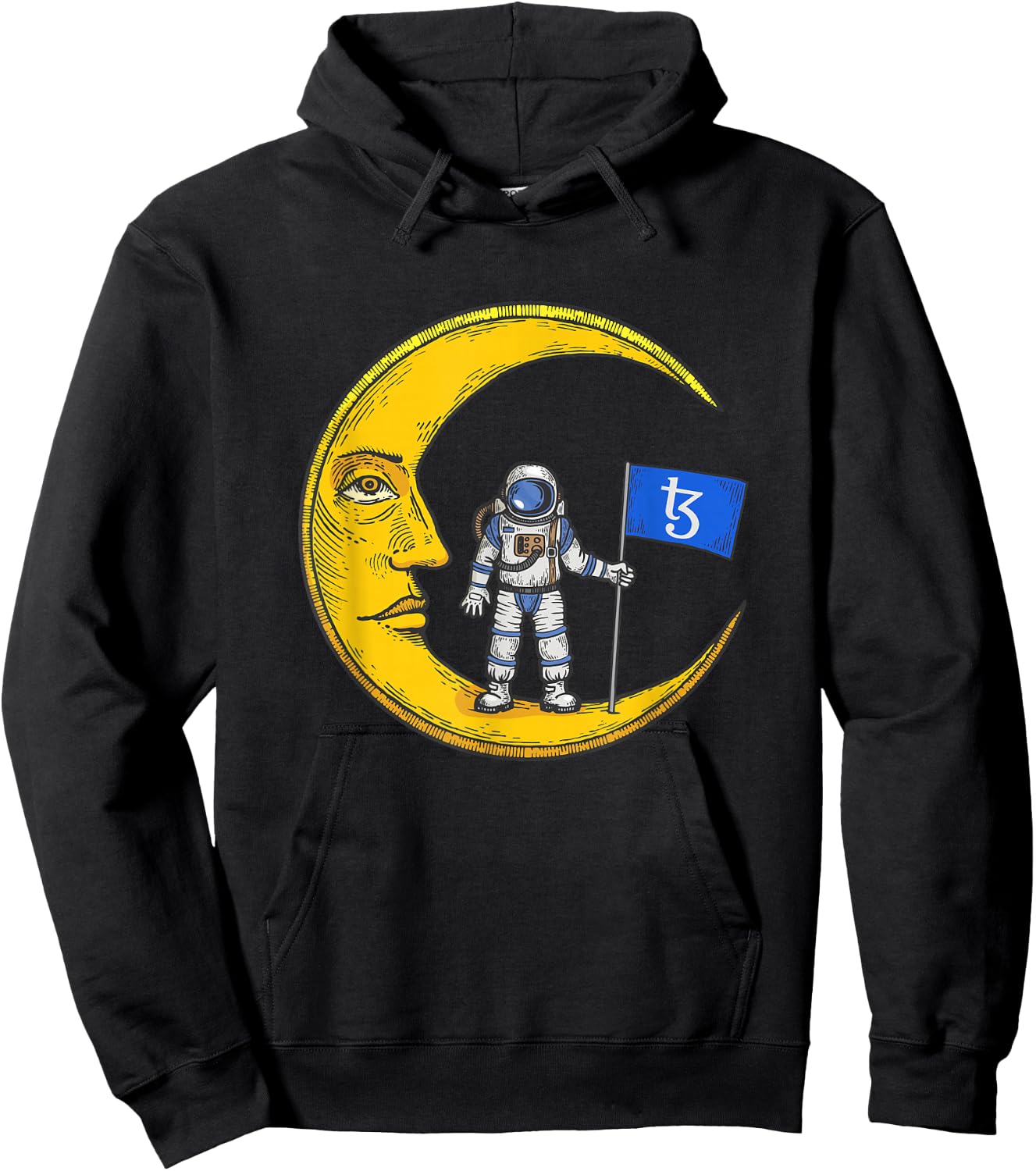 Tezos Logo Crypto Flag On Moon To Hodl XTZ Bull Market Hoodie - Hoodie | Black