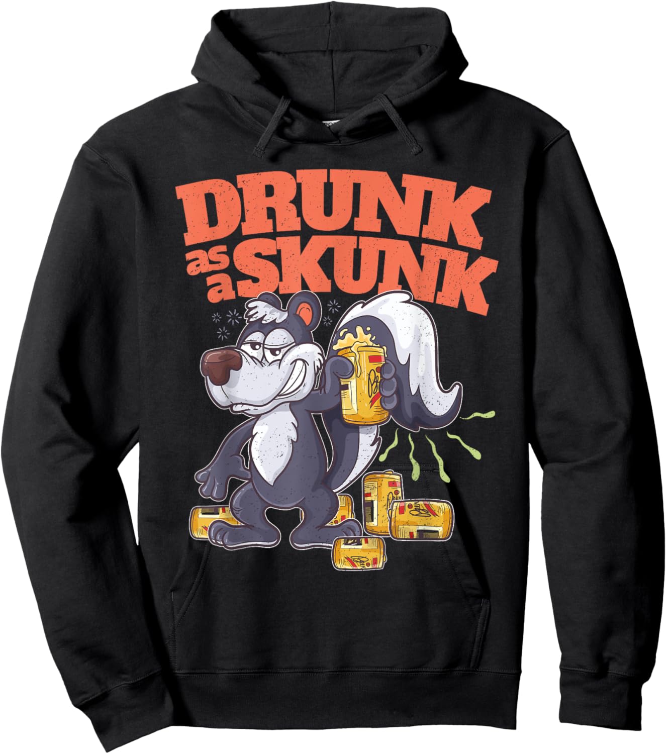 Funny Adult Humor Alcohol Beer Booze Drunk as a Skunk Hoodie - Hoodie | Black