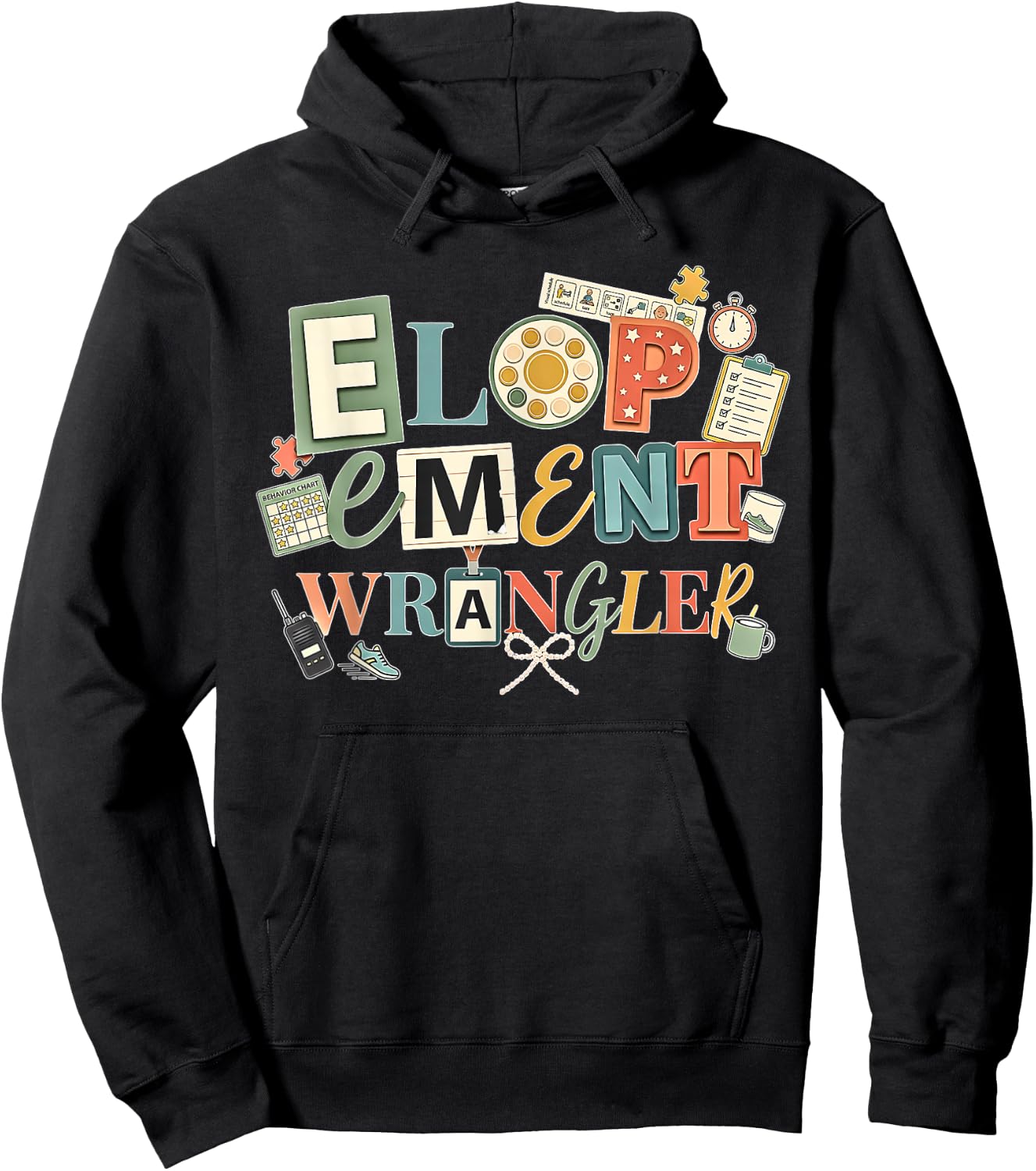 Retro Y2K ABA Elopement Wrangler RBT Behavior Therapist Bow Hoodie - Hoodie | Black