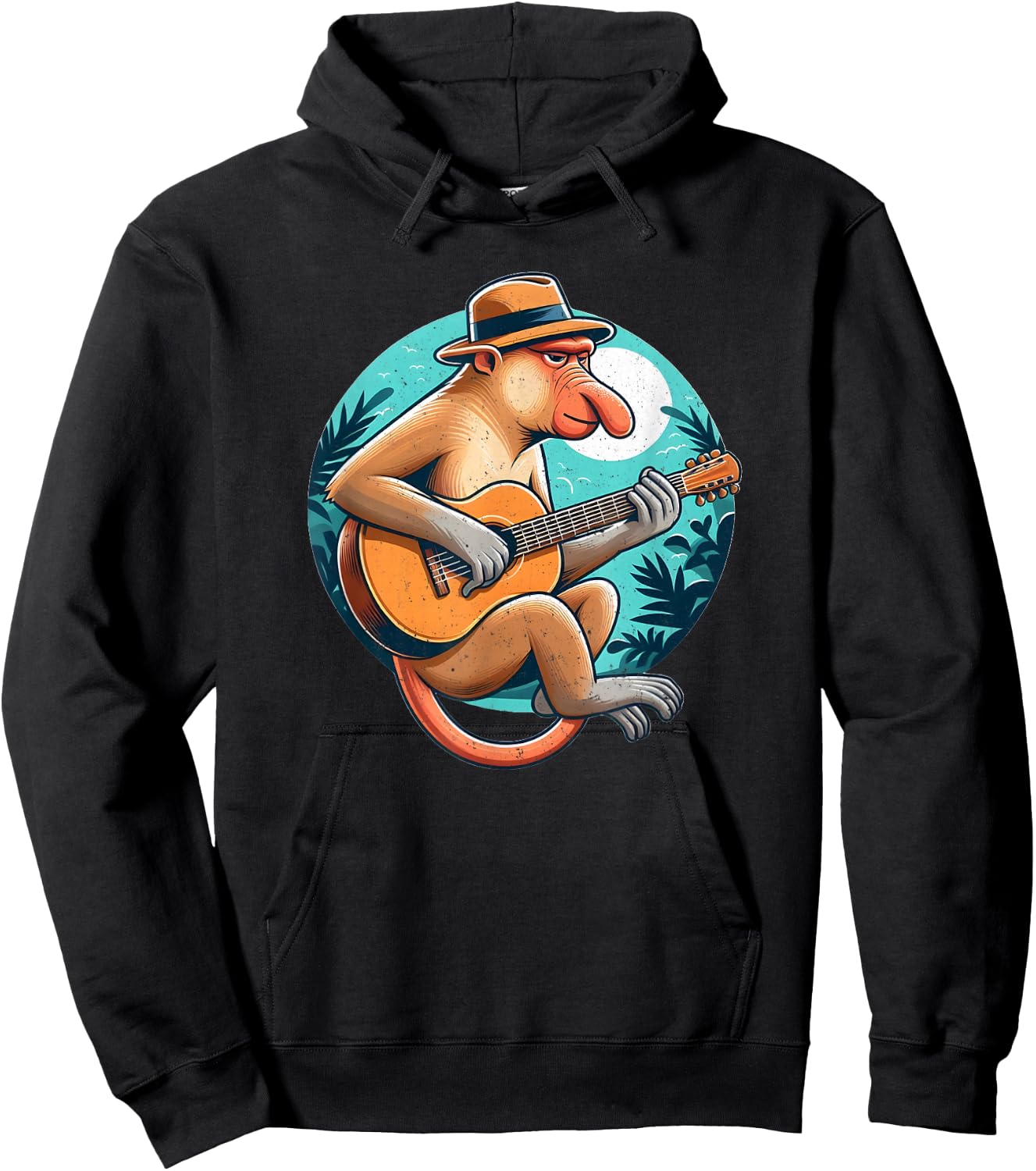 Proboscis Monkey Playing Guitar with Hat Hoodie - Hoodie | Black