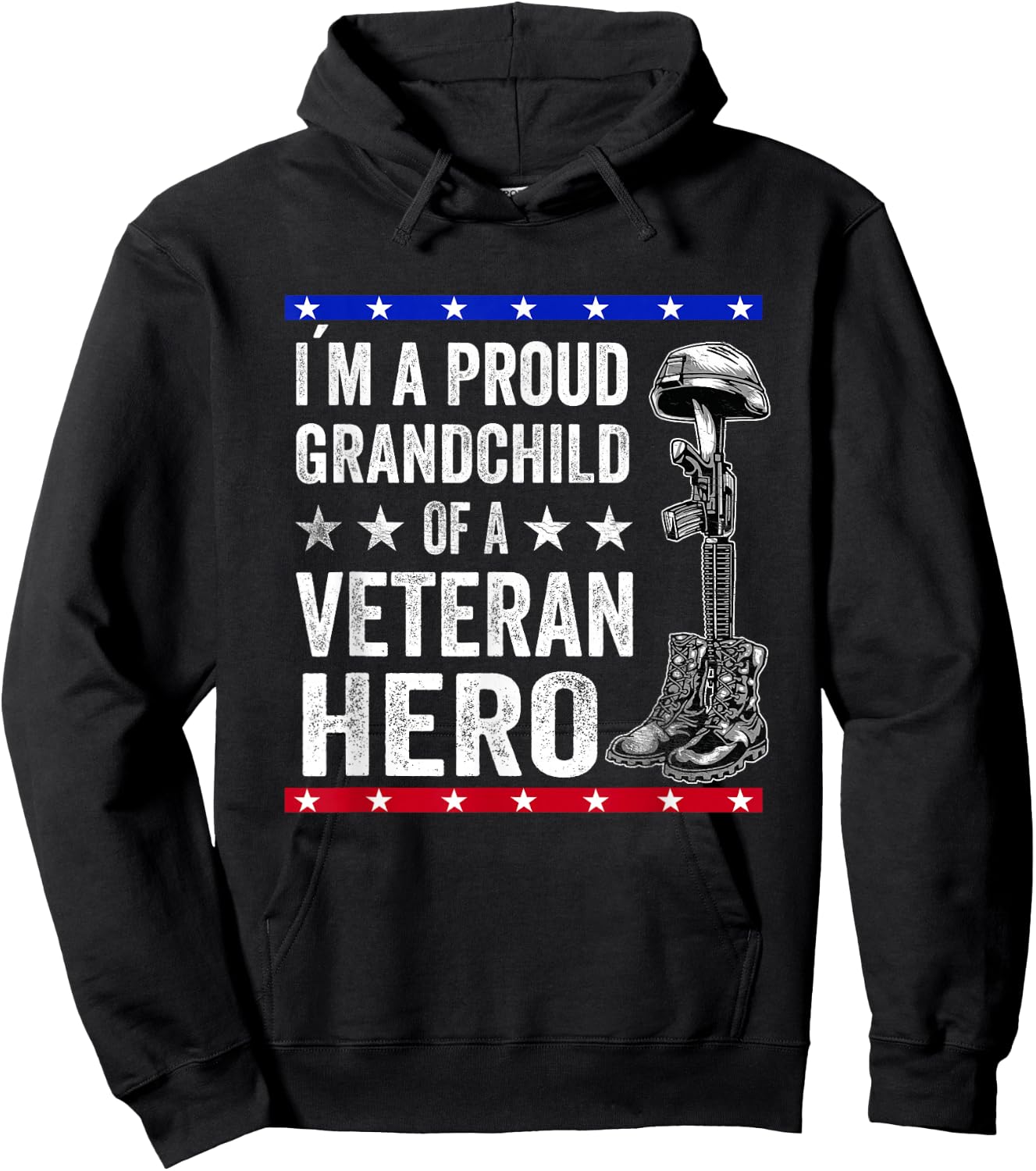 Thank You For Your Service Army Veterans Day Patriotic Kids - Black, -Kids, Small, Short Sleeve, Classic Fit, Cotton 65% Polyester 35% Hoodie - Hoodie | Black