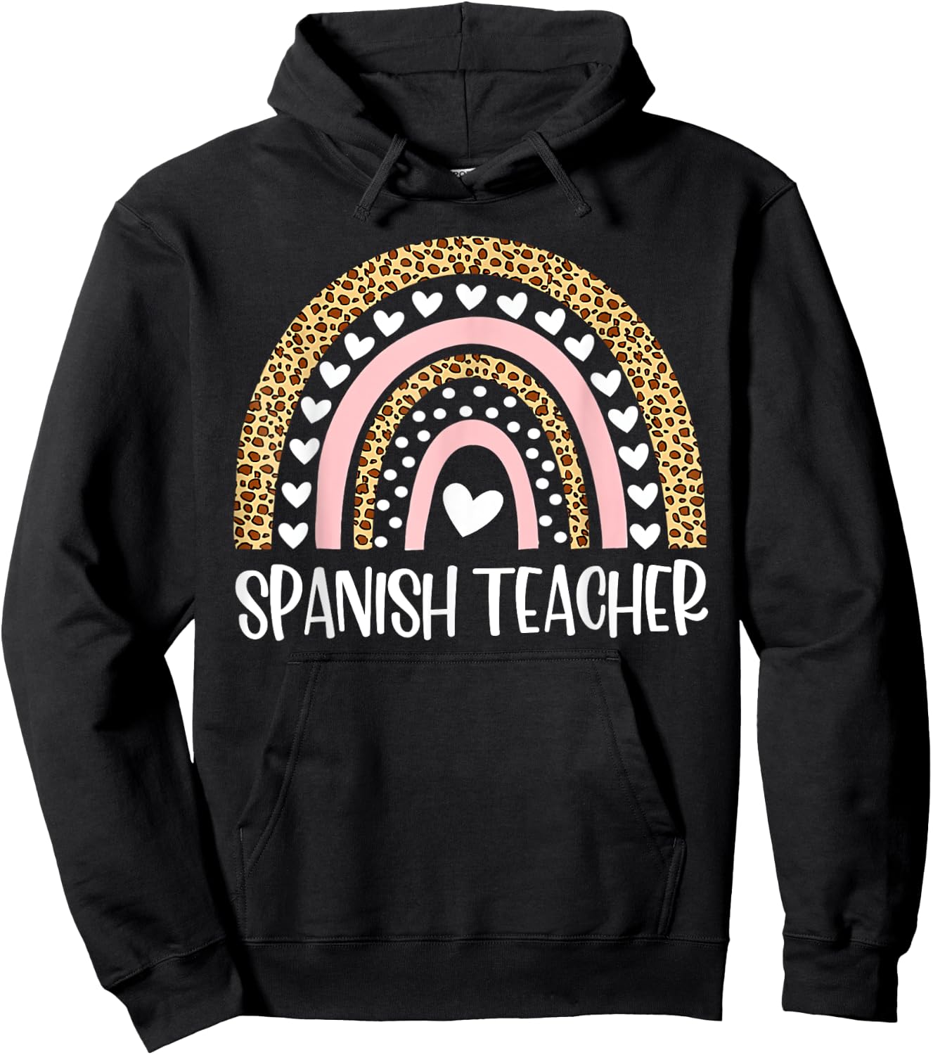 Spanish teacher leopard rainbow Hoodie - Hoodie | Black
