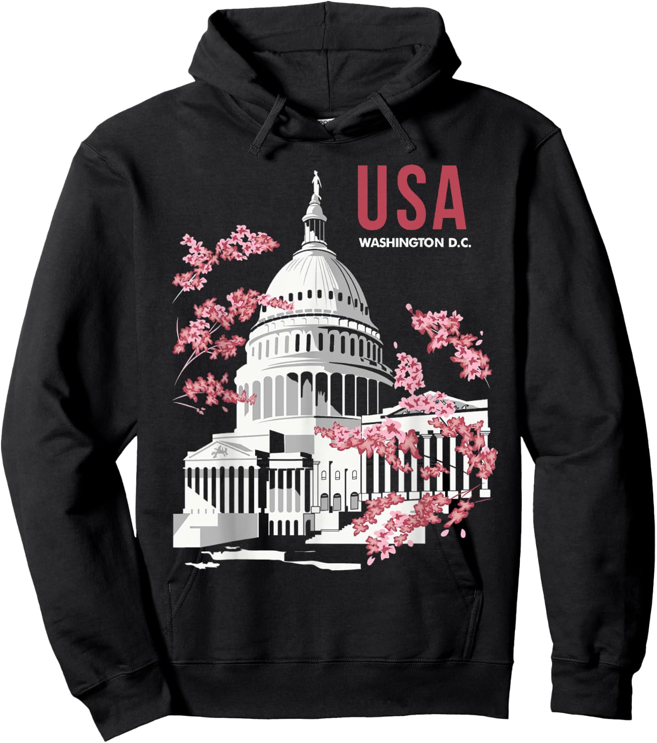 US Capitol Building Washington DC Cherry Blossoms Hoodie - Hoodie | Black