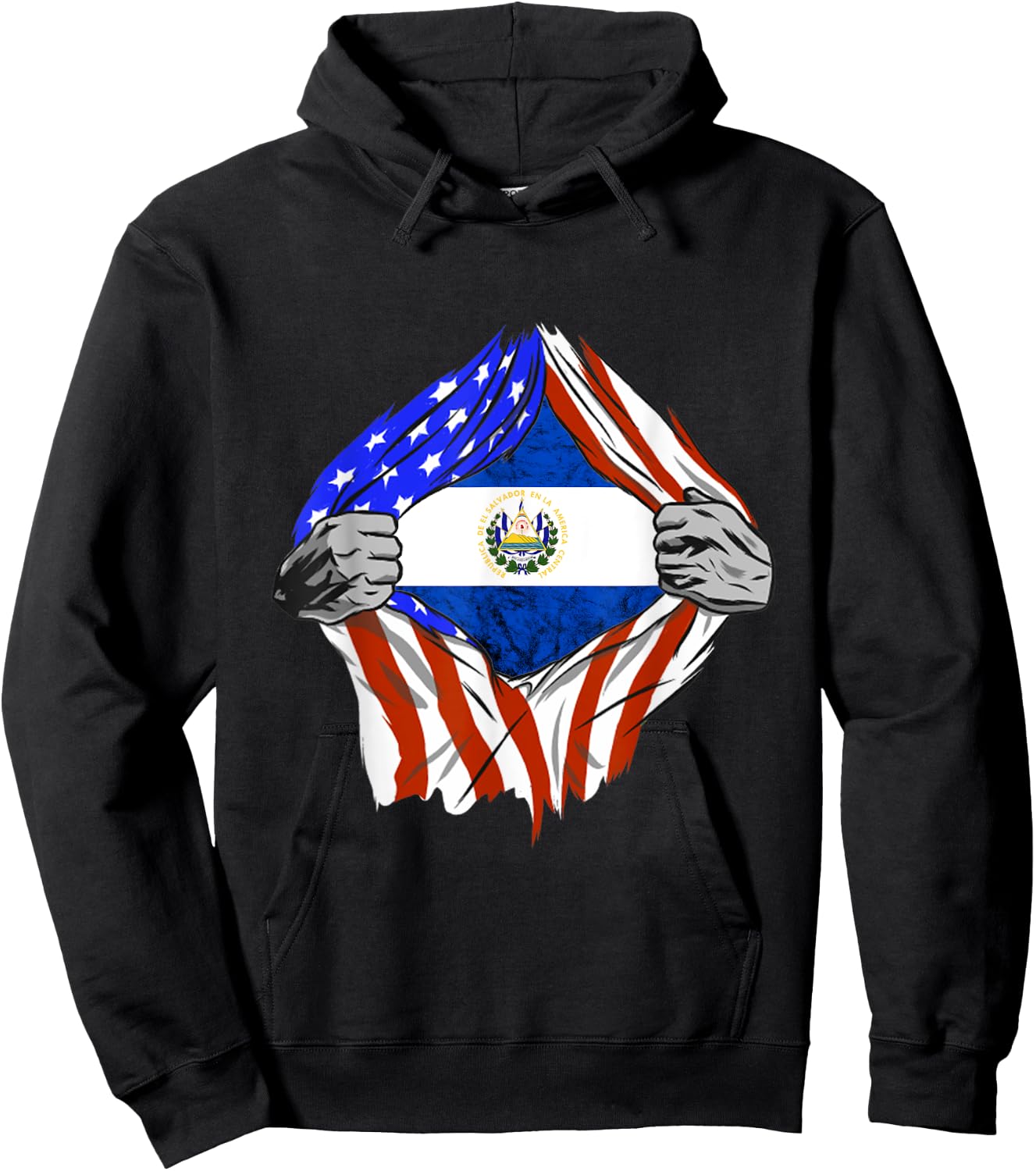 EL Salvador Chest Salvadorean Flag El Salvador Flag Hoodie - Hoodie | Black