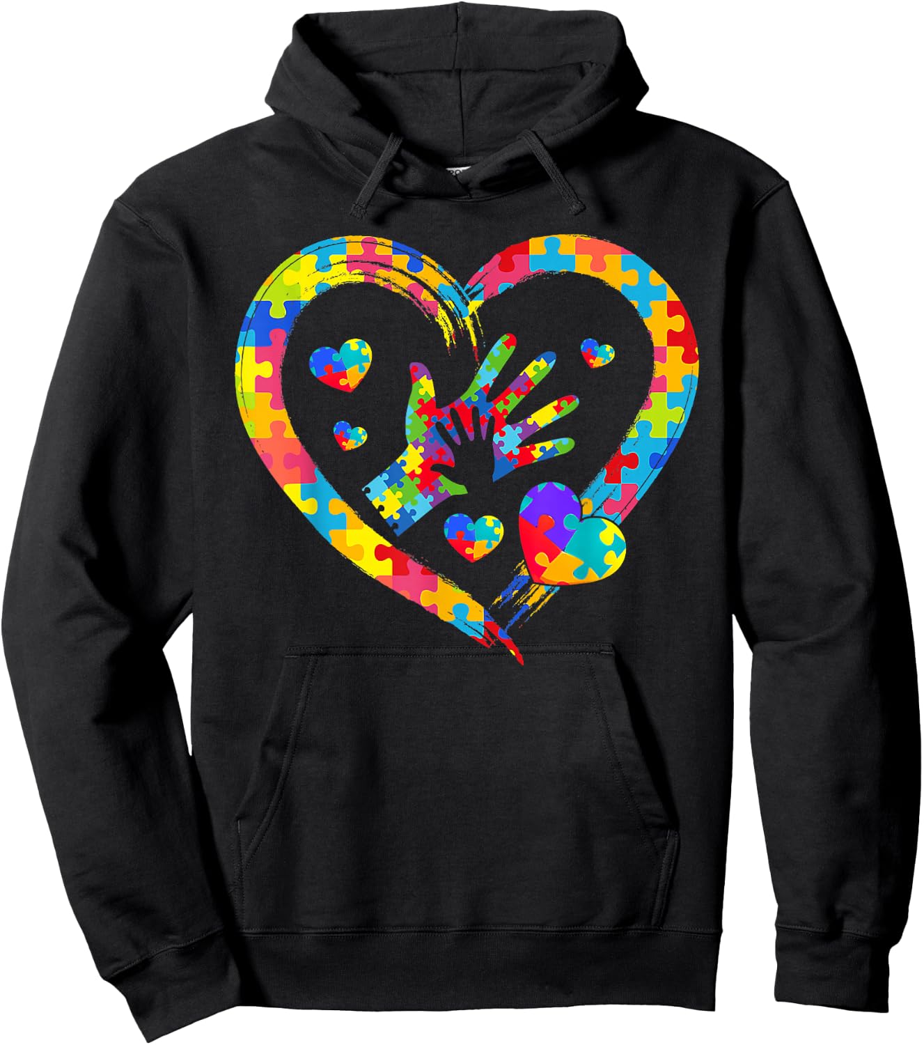 Valentines Day Love Heart Autism Awareness Puzzle Piece Hoodie - Hoodie | Black