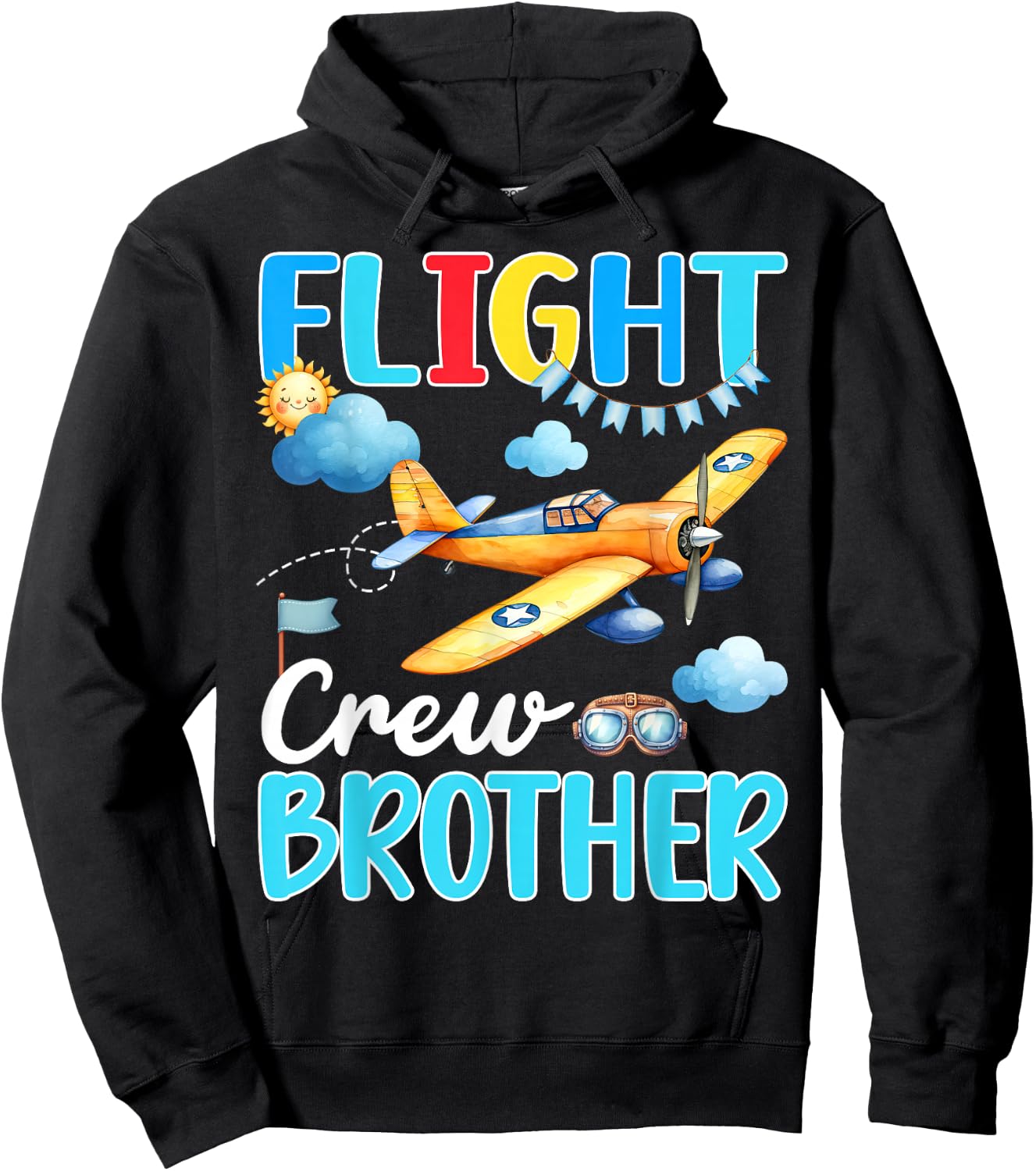Flight Crew Brother Birthday Squad Airplane Matching Family Hoodie - Hoodie | Black