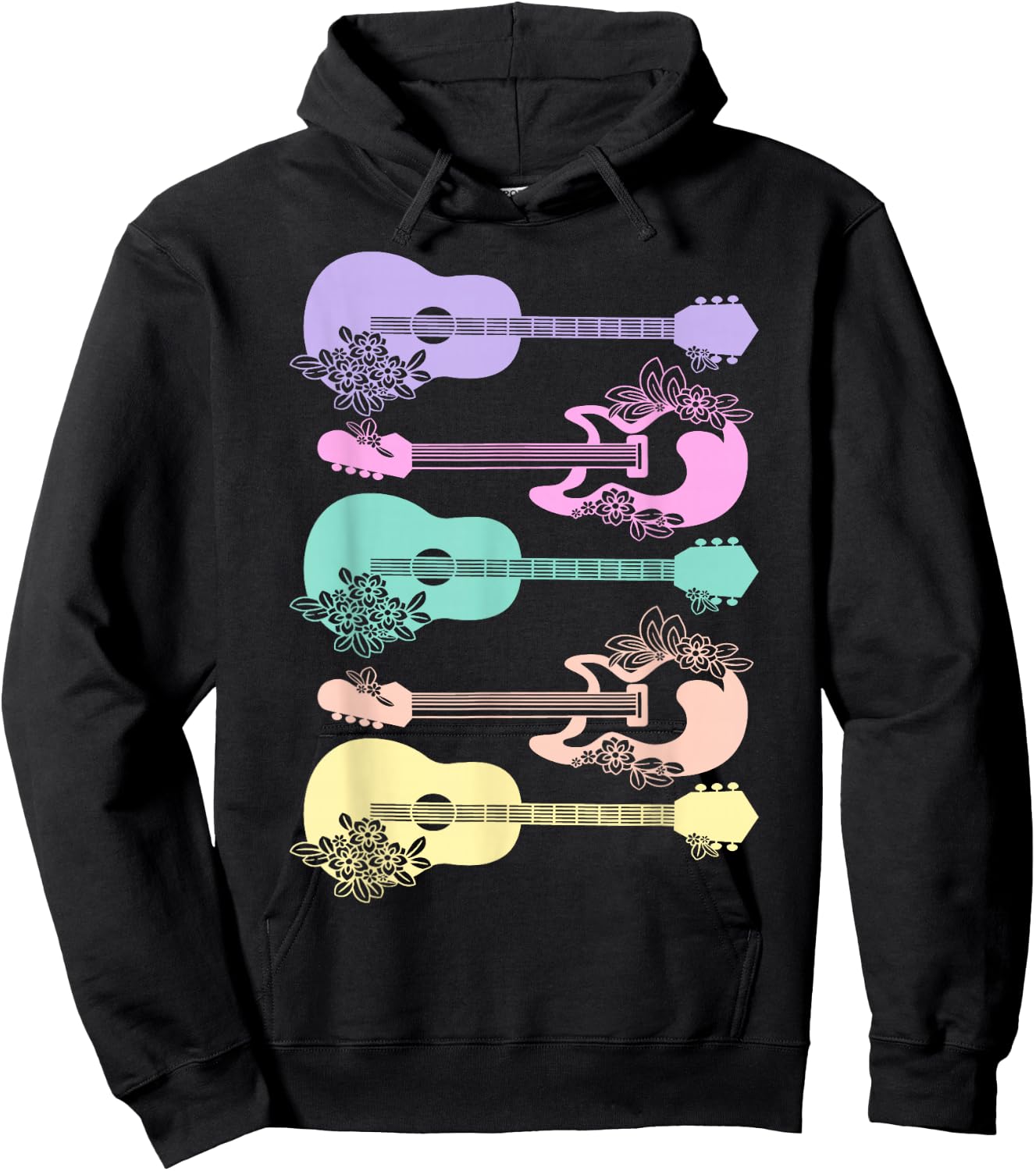 Guitar Lover Girls Pastel Theme Guitars Flowers Music Band Hoodie - Hoodie | Black