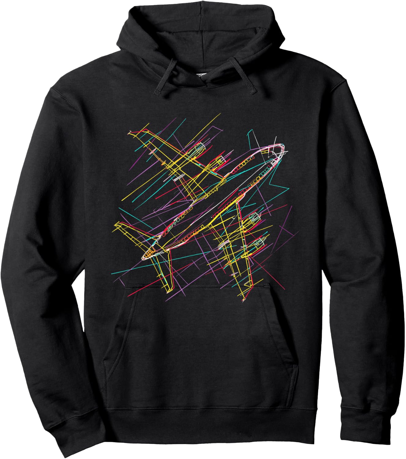 Vintage Airplane Line Art Aviation Lover Hoodie - Hoodie | Black