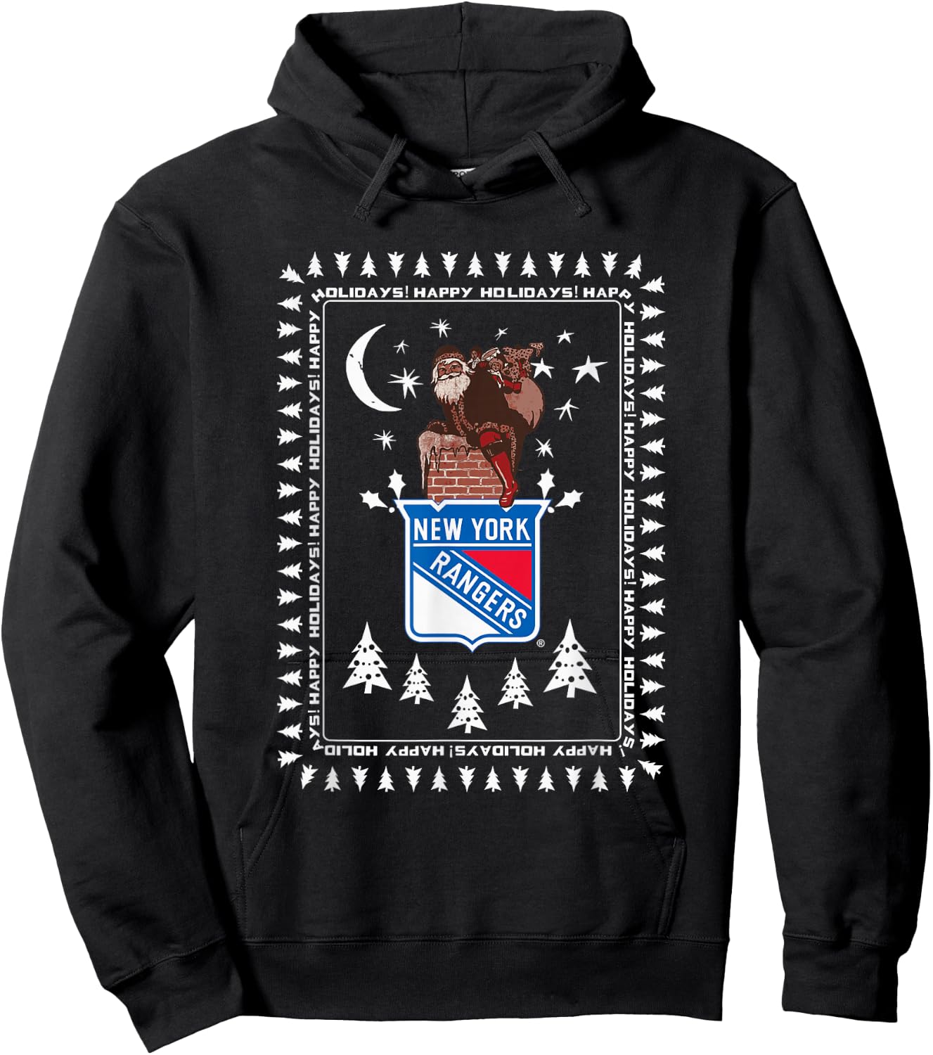 New York Rangers Ugly Christmas Sweater Santa Hoodie - Hoodie | Black