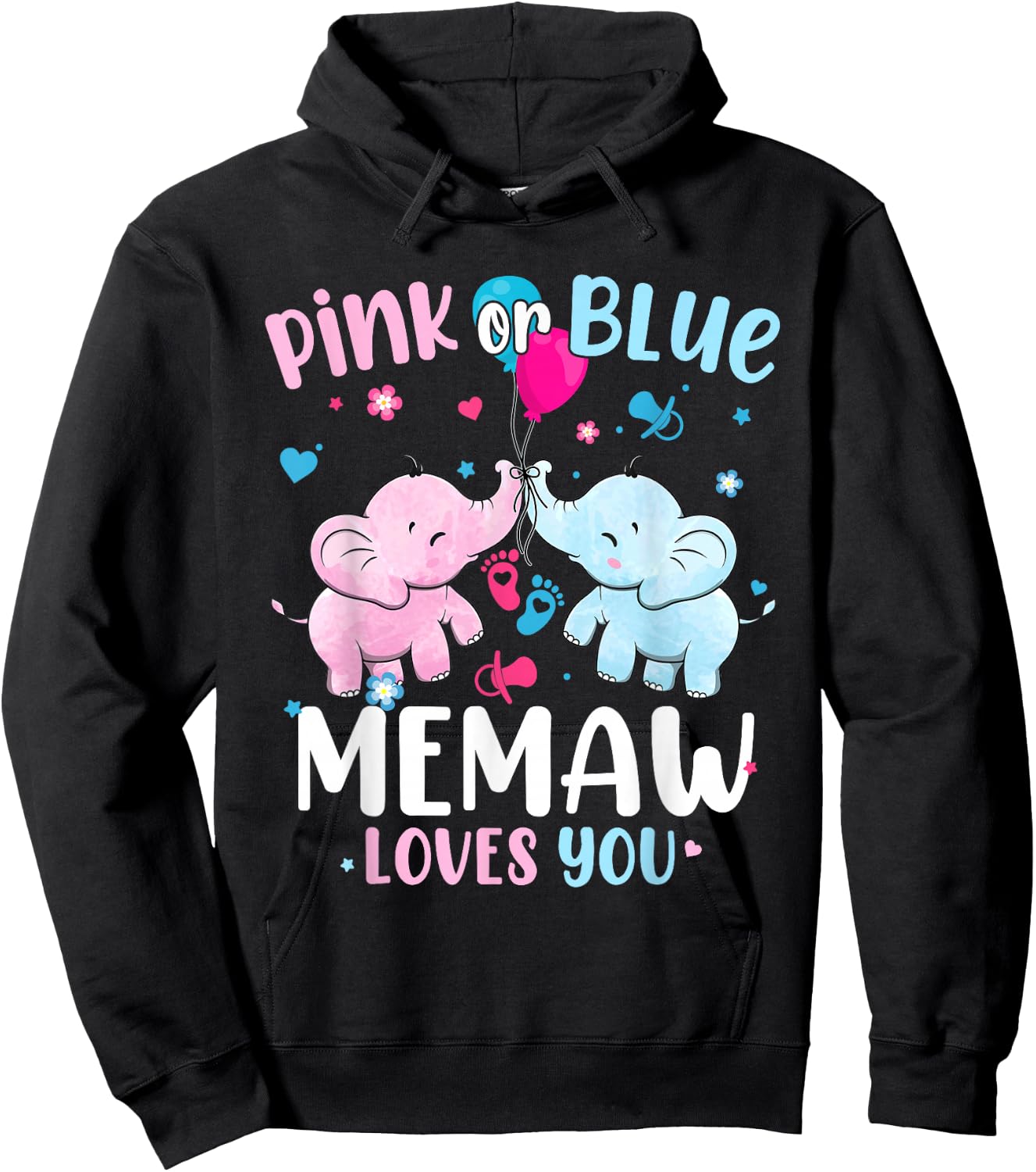 Pink or Blue Memaw Loves You Gender Reveal Elephant Grandma Hoodie - Hoodie | Black