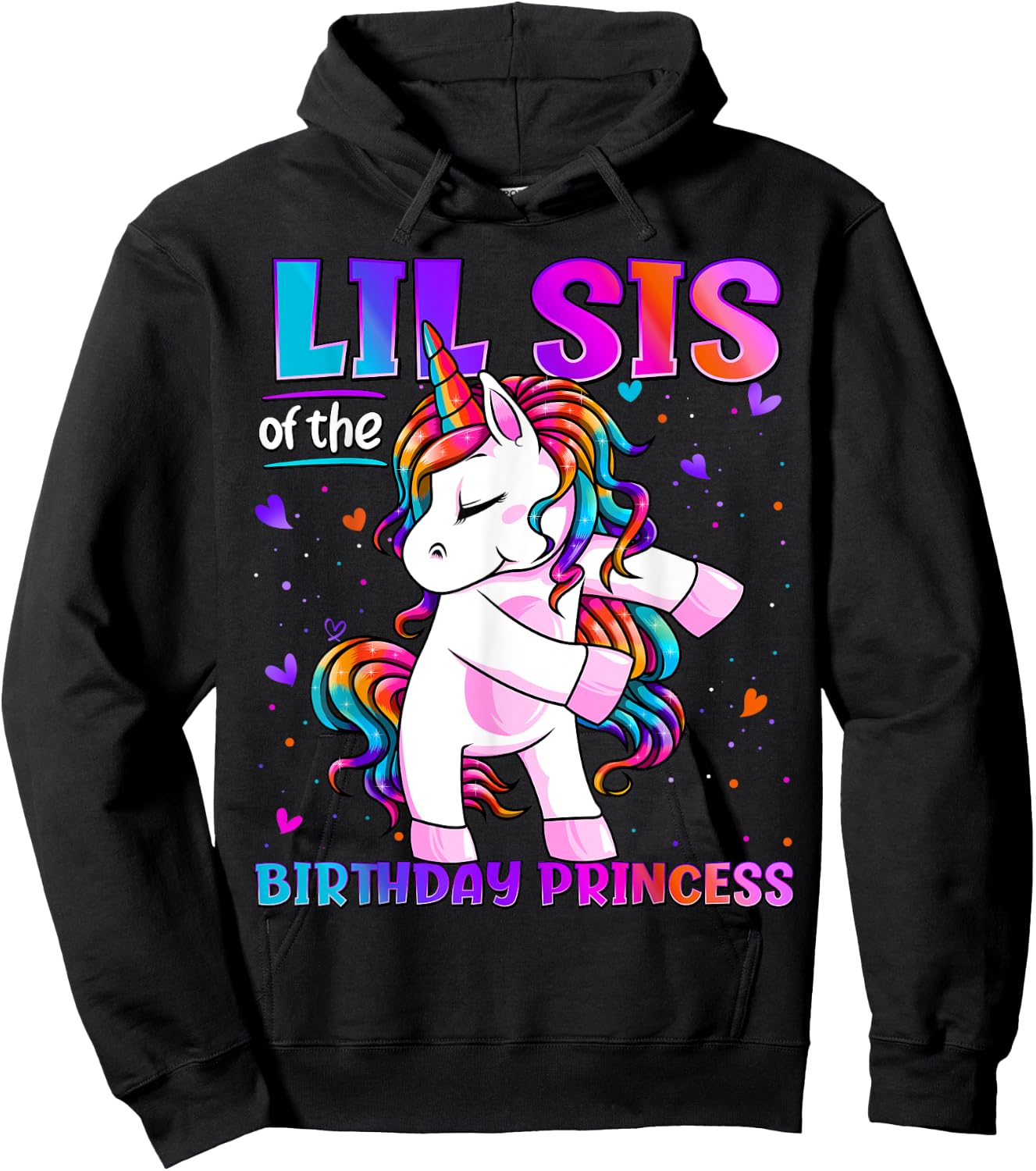 Lil Sis of the Birthday Princess Flossing Unicorn Lil Sister Hoodie - Hoodie | Black