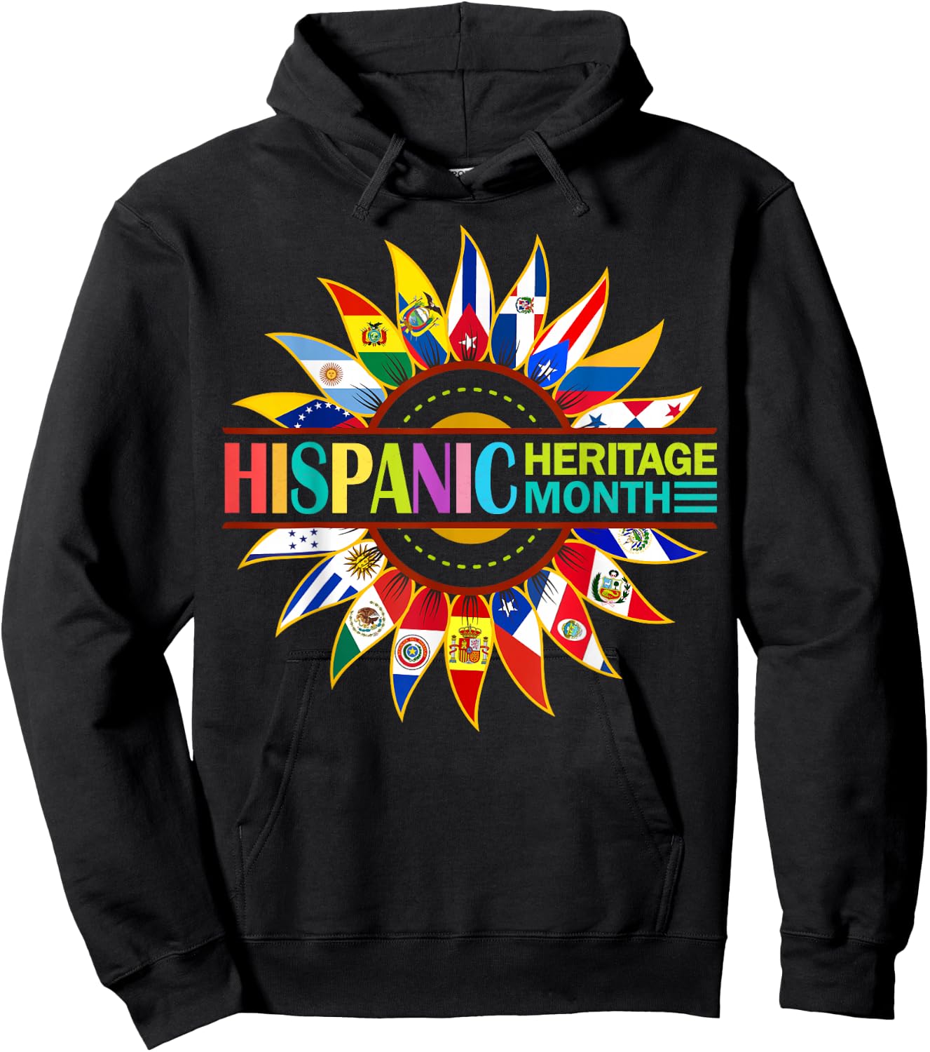 Hispanic Heritage Month Latino Countries Flags Sunflower Hoodie - Hoodie | Black