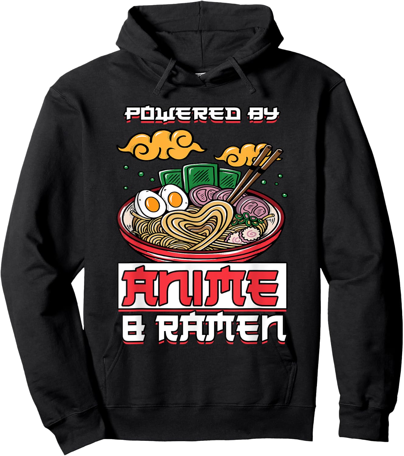 Powered by Anime & Ramen Merchandise Japanese Style Cute Hoodie - Hoodie | Black
