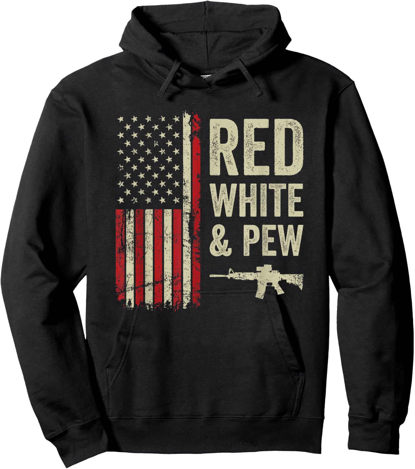 Red White And Pew - USA Flag Pro Guns 4th Of July Funny Gun Hoodie - Hoodie | Black