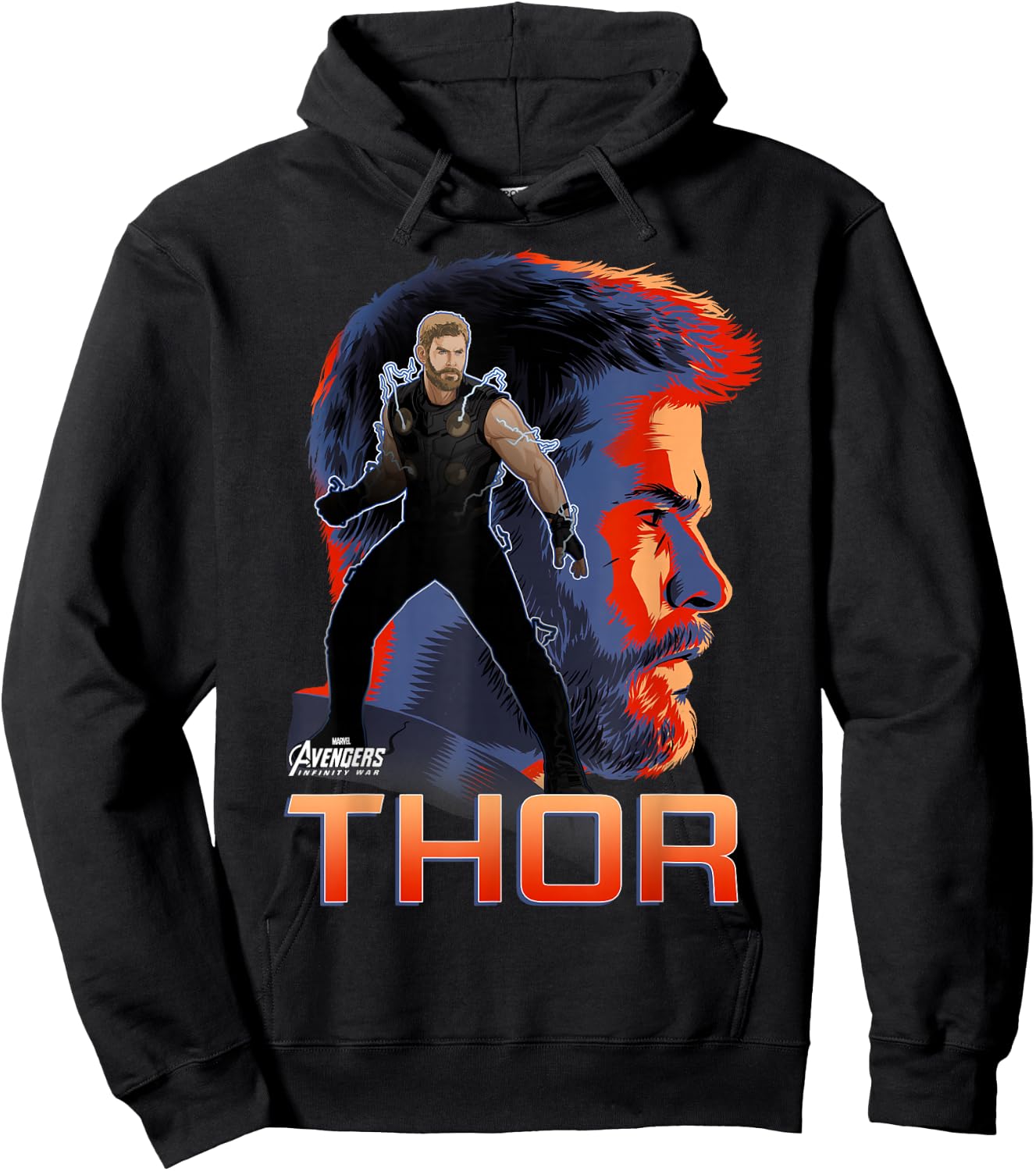 Marvel Infinity War Thor Big Head Profile Graphic Hoodie - Hoodie | Black