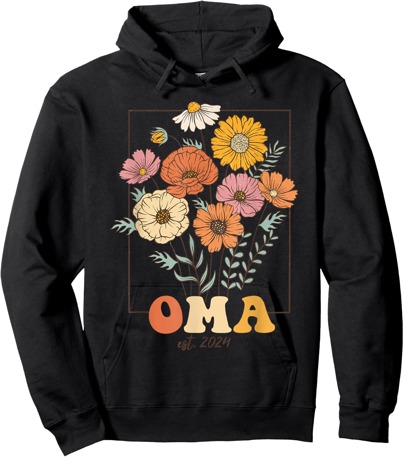 Wildflowers Oma New Baby Announcement Oma Grandma Est 2024 Hoodie - Hoodie | Black