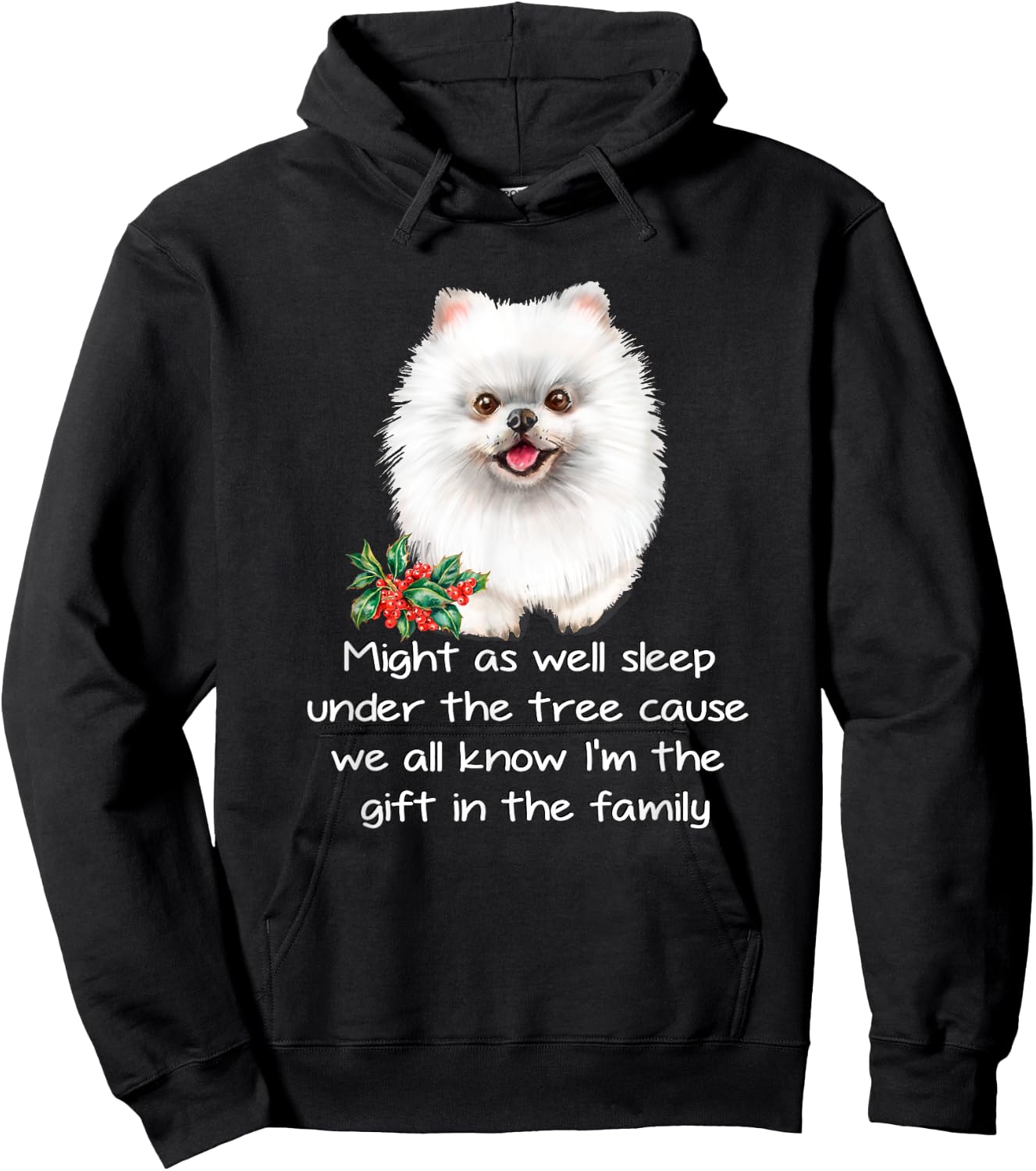 Favorite Family White Pomeranian Puppy Funny Christmas Humor Hoodie - Hoodie | Black