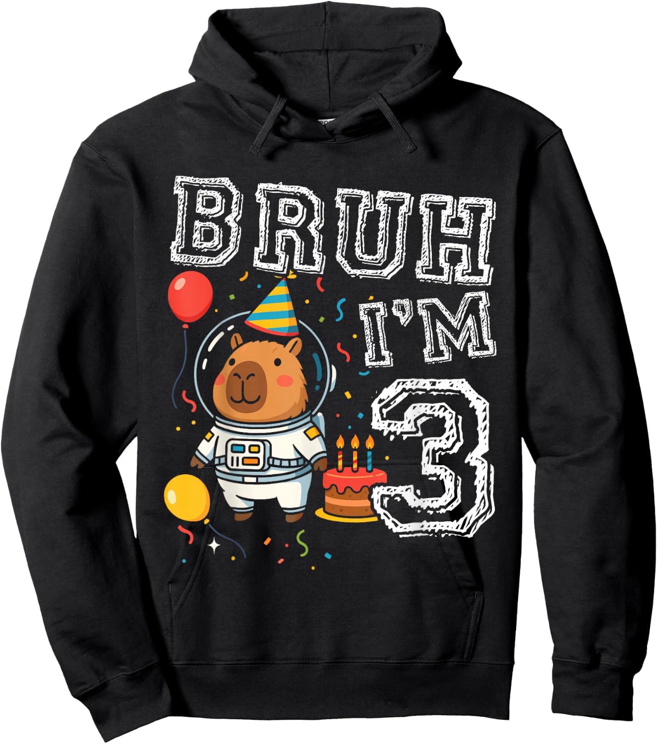 Cute Capybara Astronaut Bruh I'm 3 Age 3rd Kids Boys Girls Hoodie - Hoodie | Black