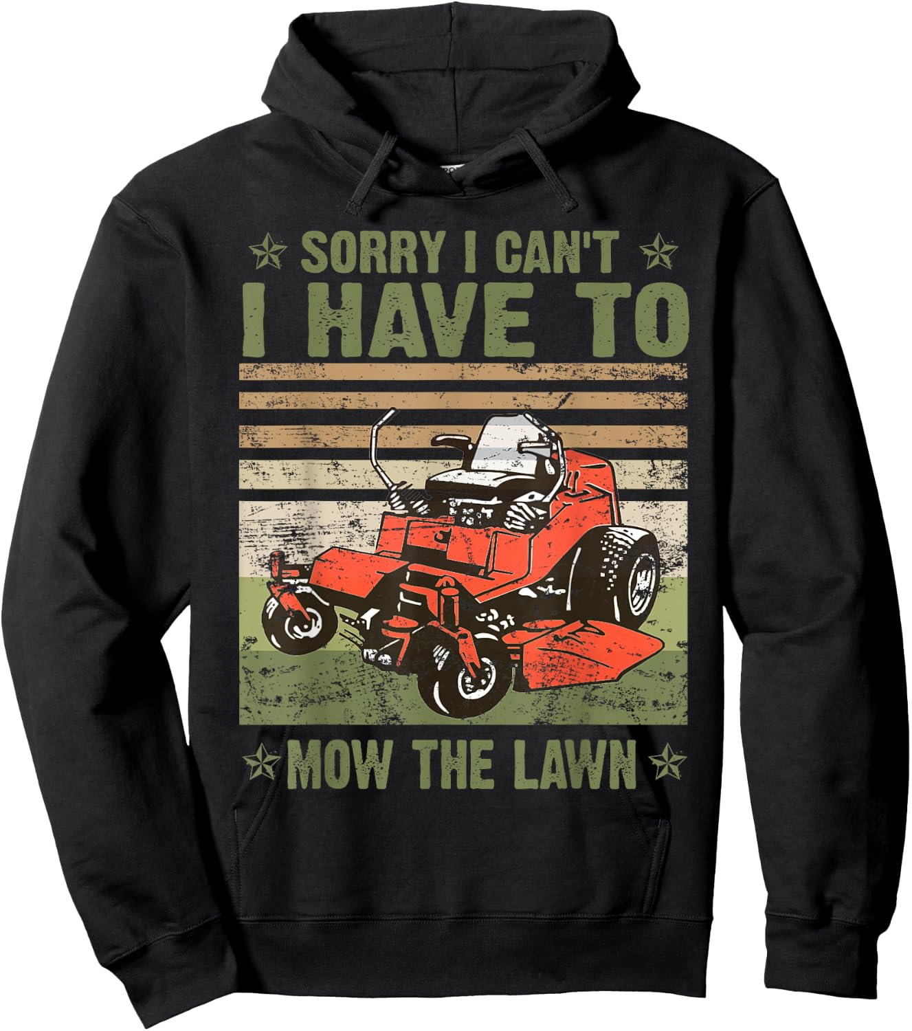 Sorry I Cant I Have To Mow The Lawn Funny Riding Mower Retro Hoodie - Hoodie | Black
