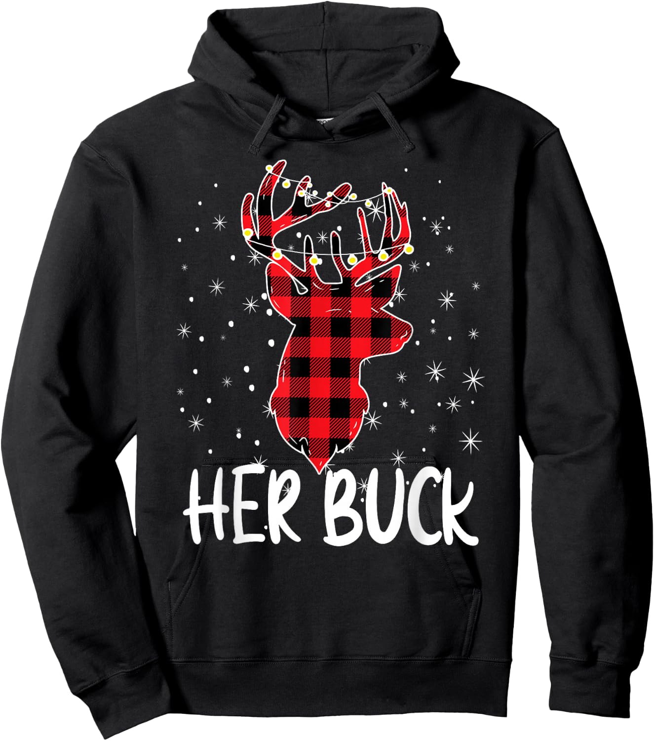 Her Buck His Doe Reindeer Xmas Matching Couples Christmas Hoodie - Hoodie | Black