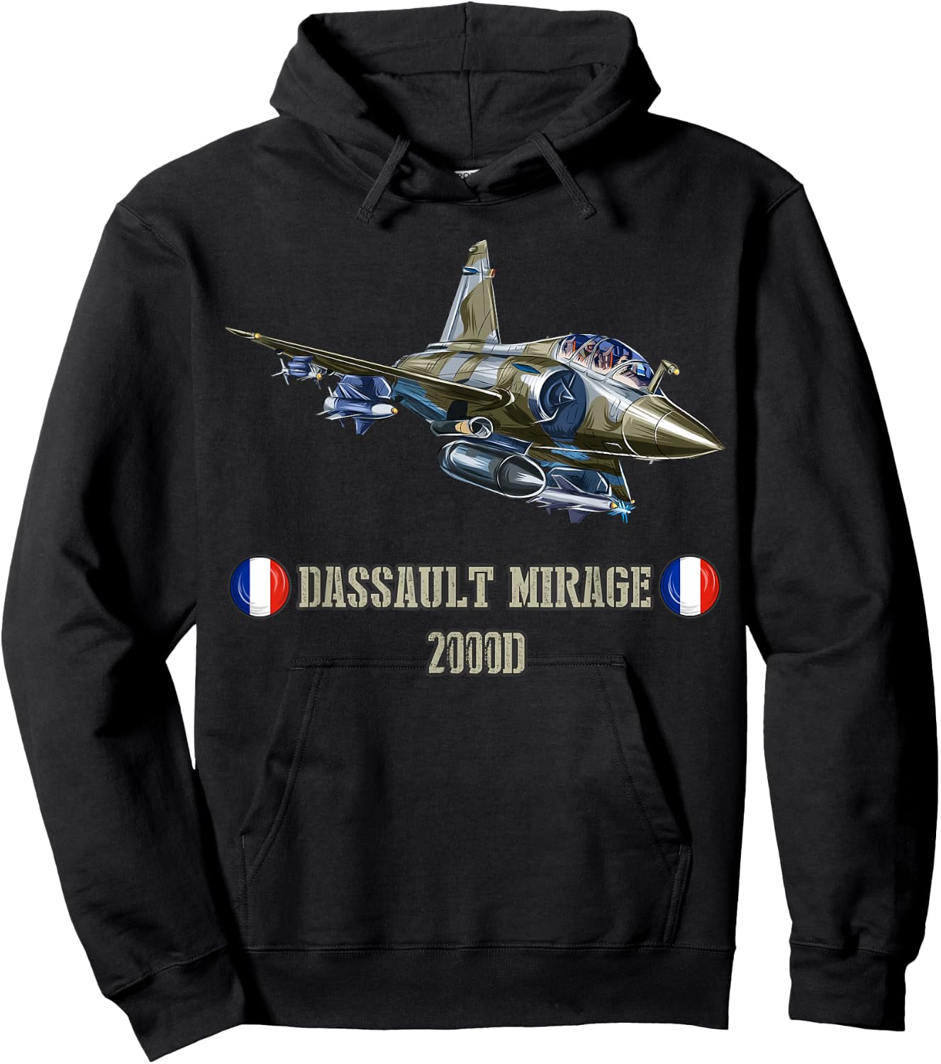 France military jet fighter Dassault Mirage 2000D Hoodie - Hoodie | Black