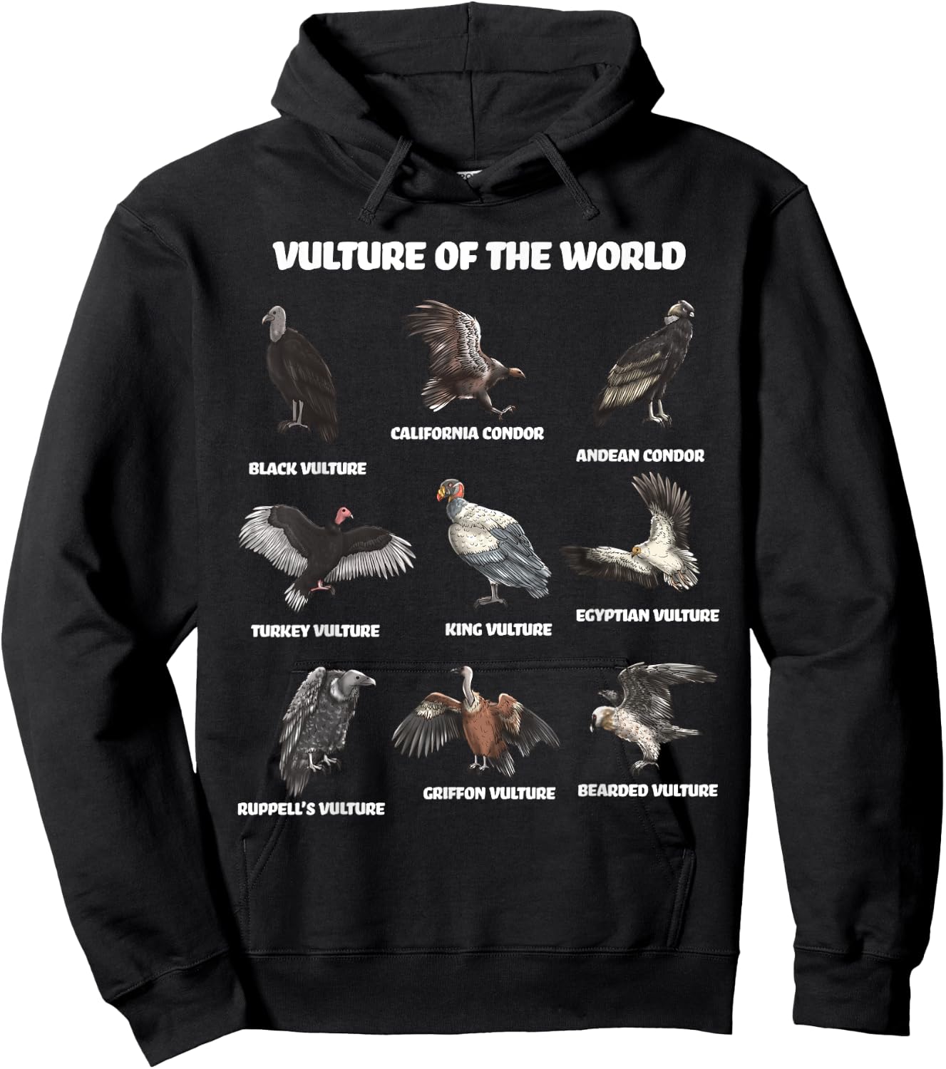 Vultures of the World Eductional Animal Bird Hoodie - Hoodie | Black