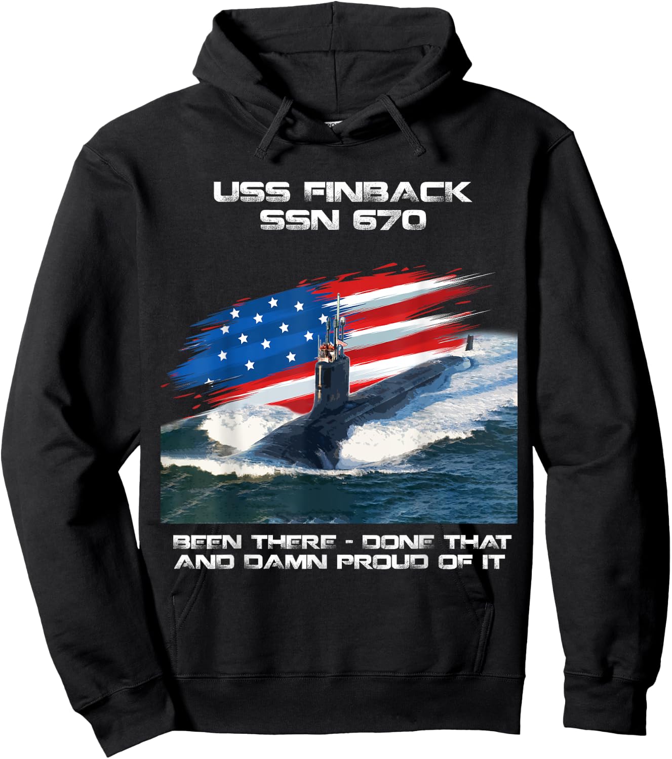 USS Finback SSN-670 American Flag Submarine Veteran Xmas Women Men Hoodie - Hoodie | Black