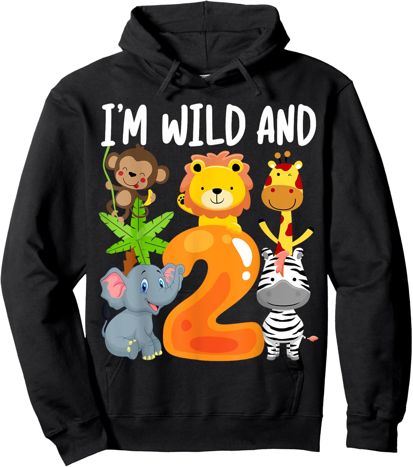 I'm Wild and 2 Two Zoo 2nd Birthday Safari Jungle Animals Hoodie - Hoodie | Black