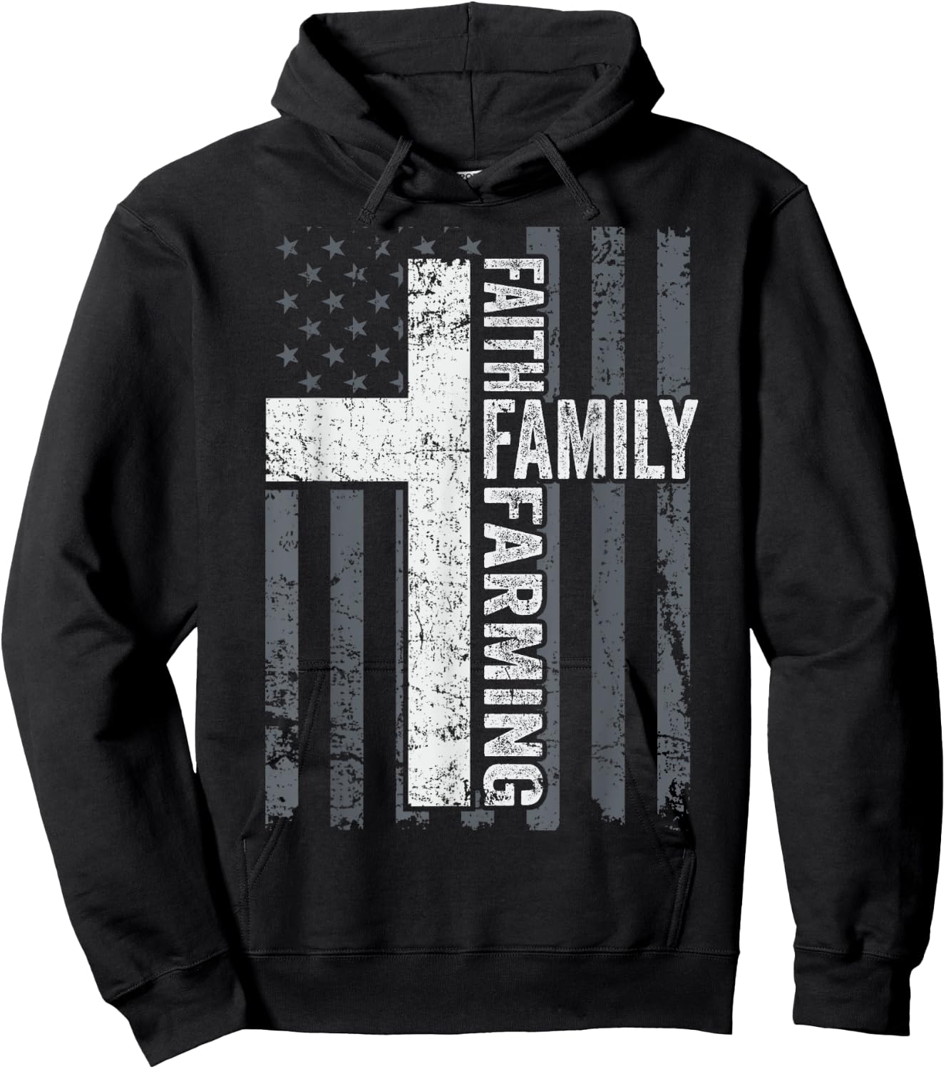 Faith Family Farming Freedom - American Farmer Cross Flag Hoodie - Hoodie | Black