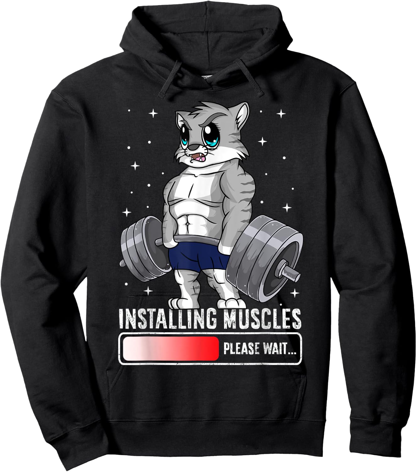 Funny Cat Weightlifting Gym Fitness Workout Lover Women Men Hoodie - Hoodie | Black