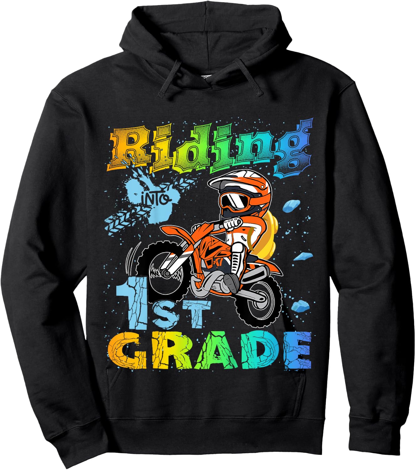 Riding Into 1st Grade Dirt Bike Backpack For Boys Girls Hoodie - Hoodie | Black