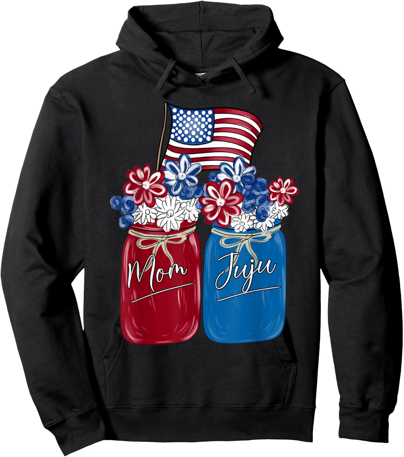 Mom and Juju - Flower Art Flag Independence Day Gift Men Hoodie - Hoodie | Black
