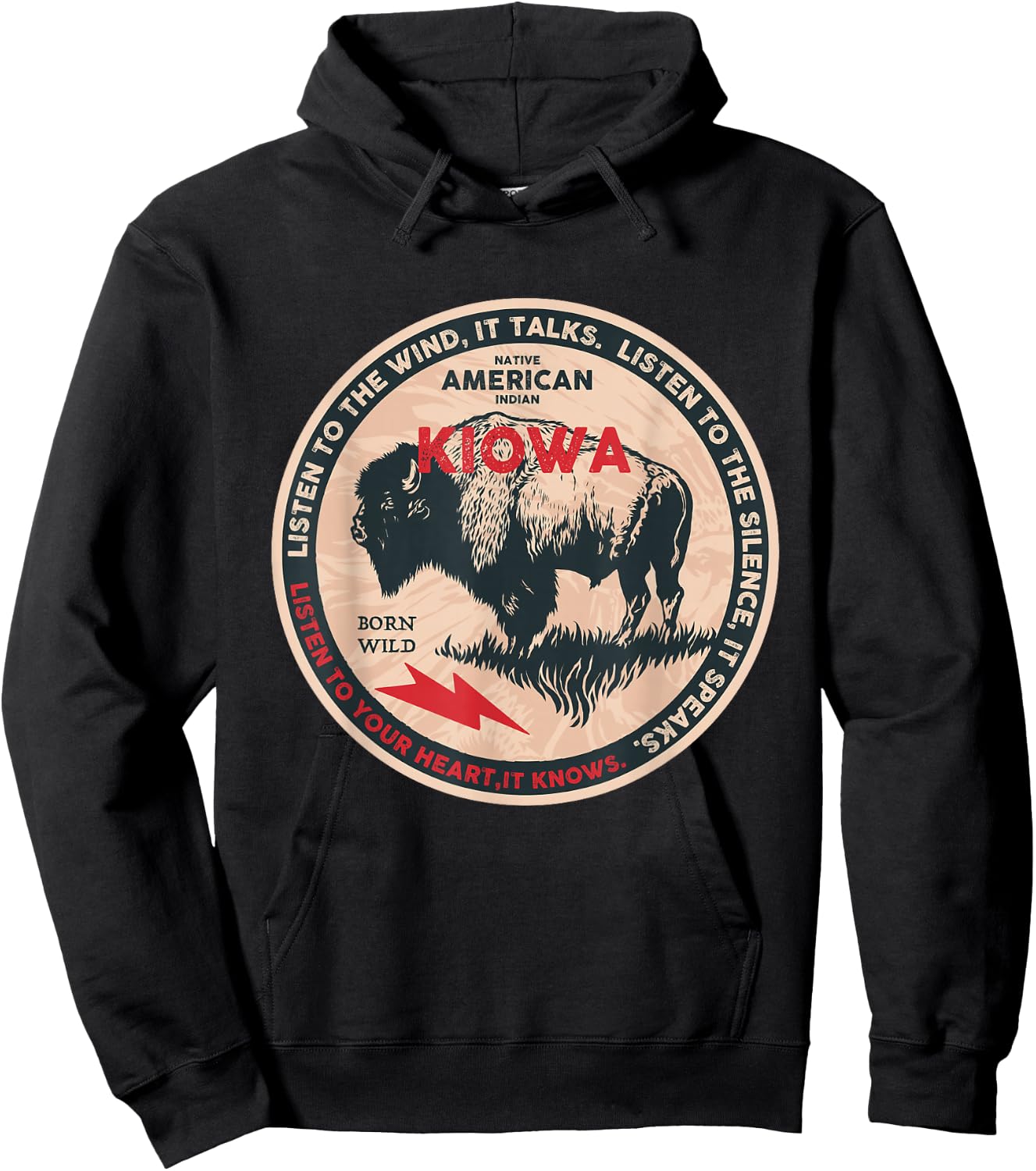 Kiowa Native American Indian Born Freedom Wild Buffalo Hoodie - Hoodie | Black