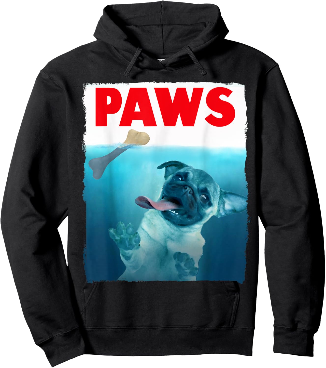 Paws Pug Dog and Bone Top Funny Cat Lover Parody Hoodie - Hoodie | Black