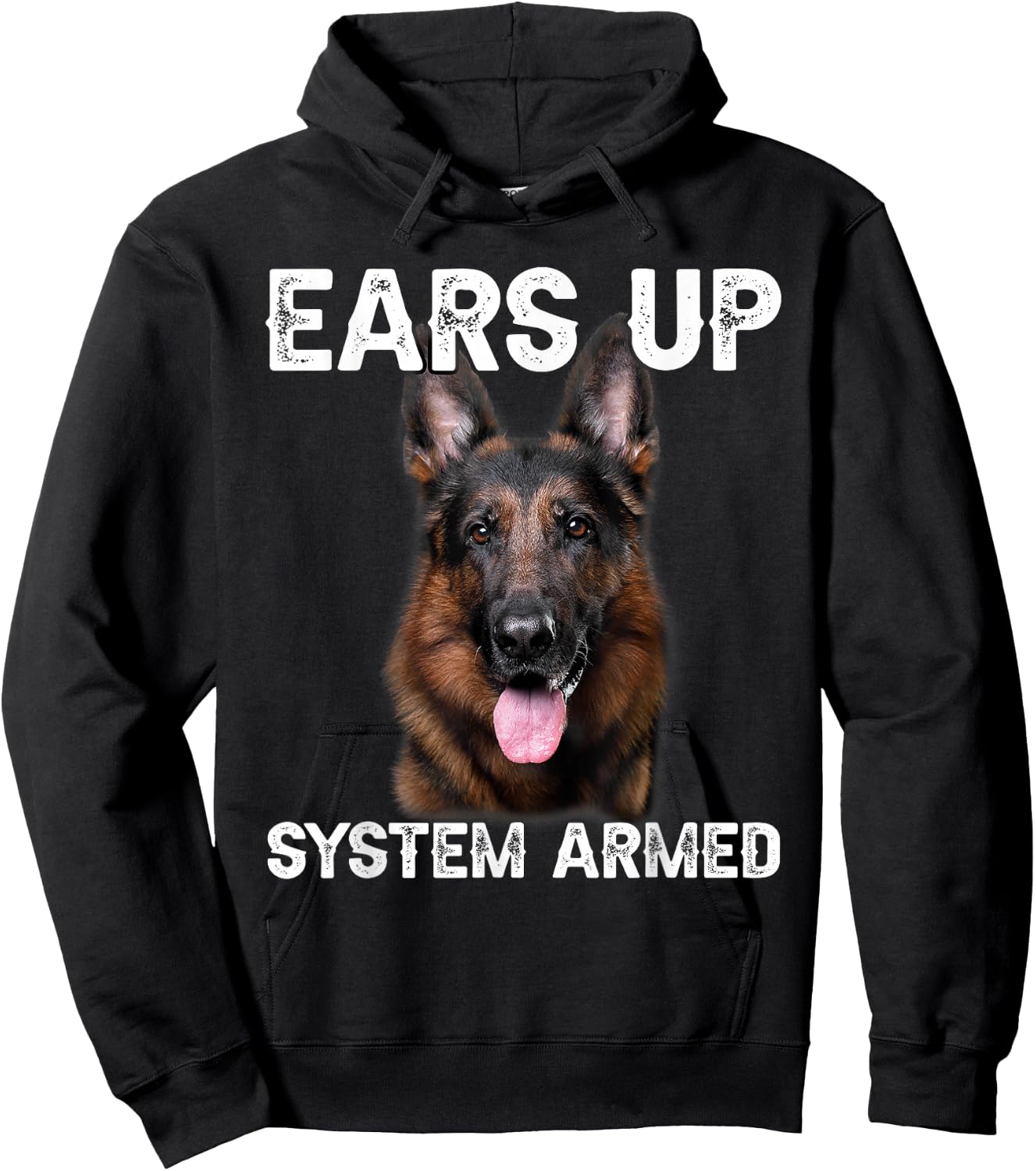 German Shepherd Dog Ears Up System Armed Hoodie - Hoodie | Black