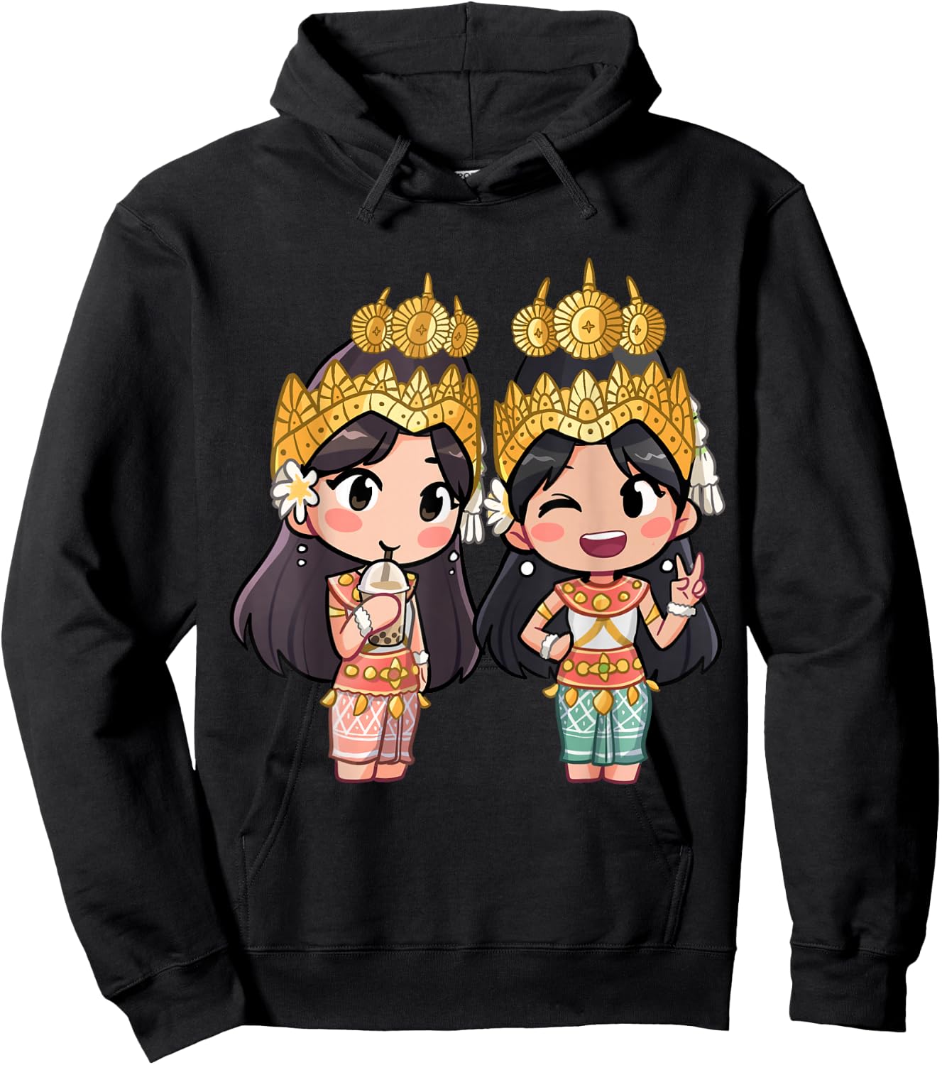 Cute Chibi Style Cambodian Khmer Apsara BFF Hoodie - Hoodie | Black