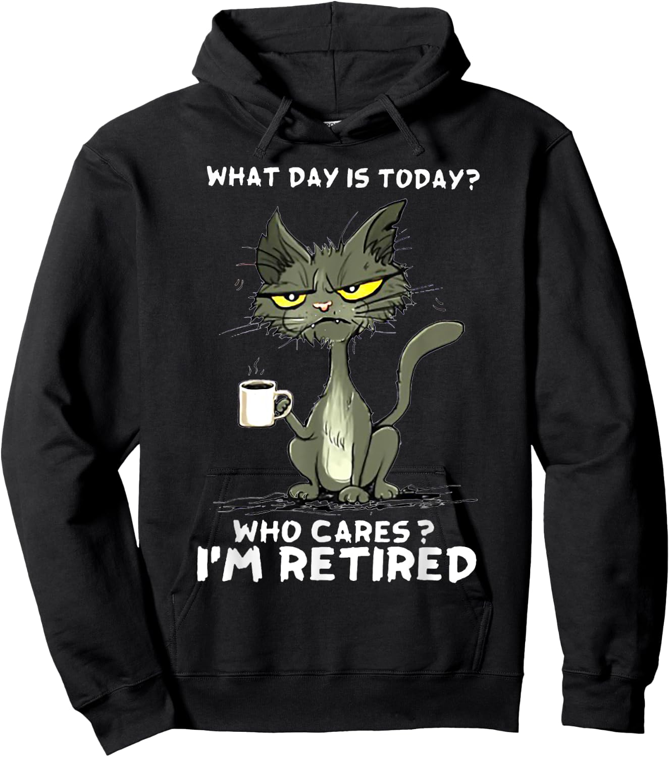 Cat What day is today Who Care I'm Retired Hoodie - Hoodie | Black