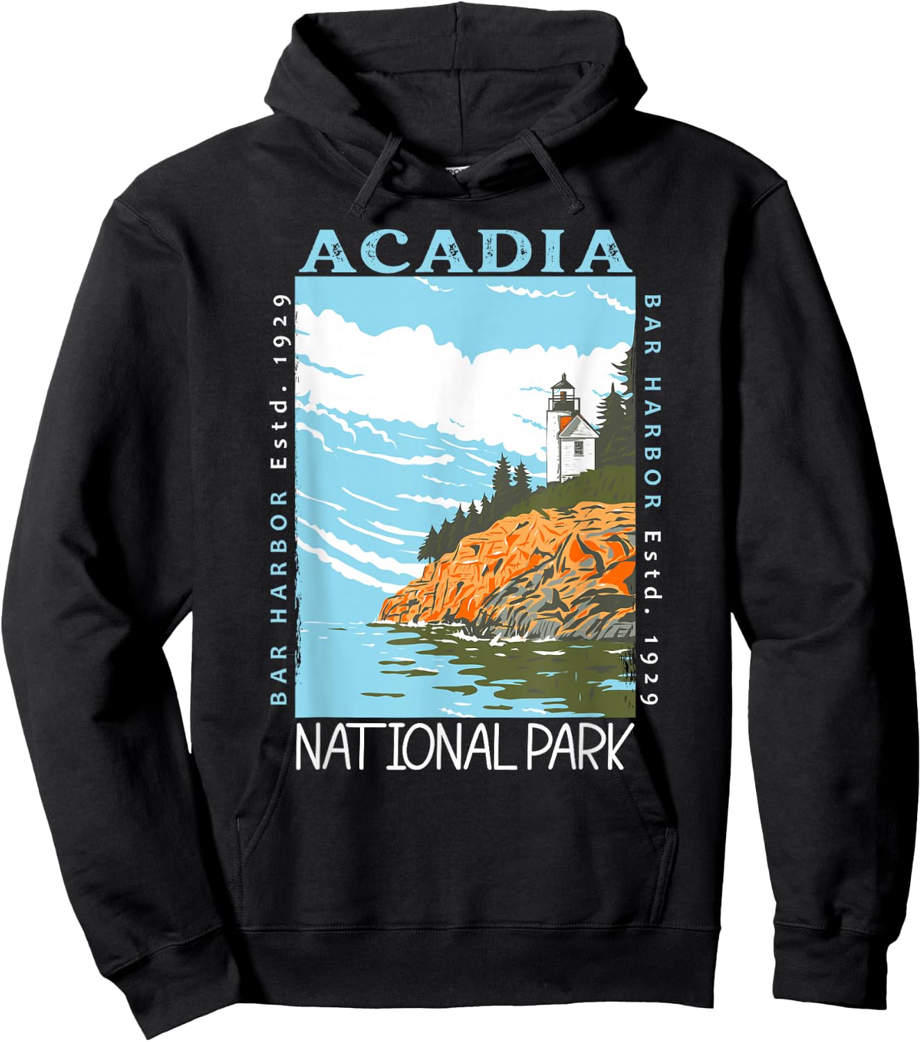 Acadia National Park Bar Harbor Maine Vintage Hoodie - Hoodie | Black