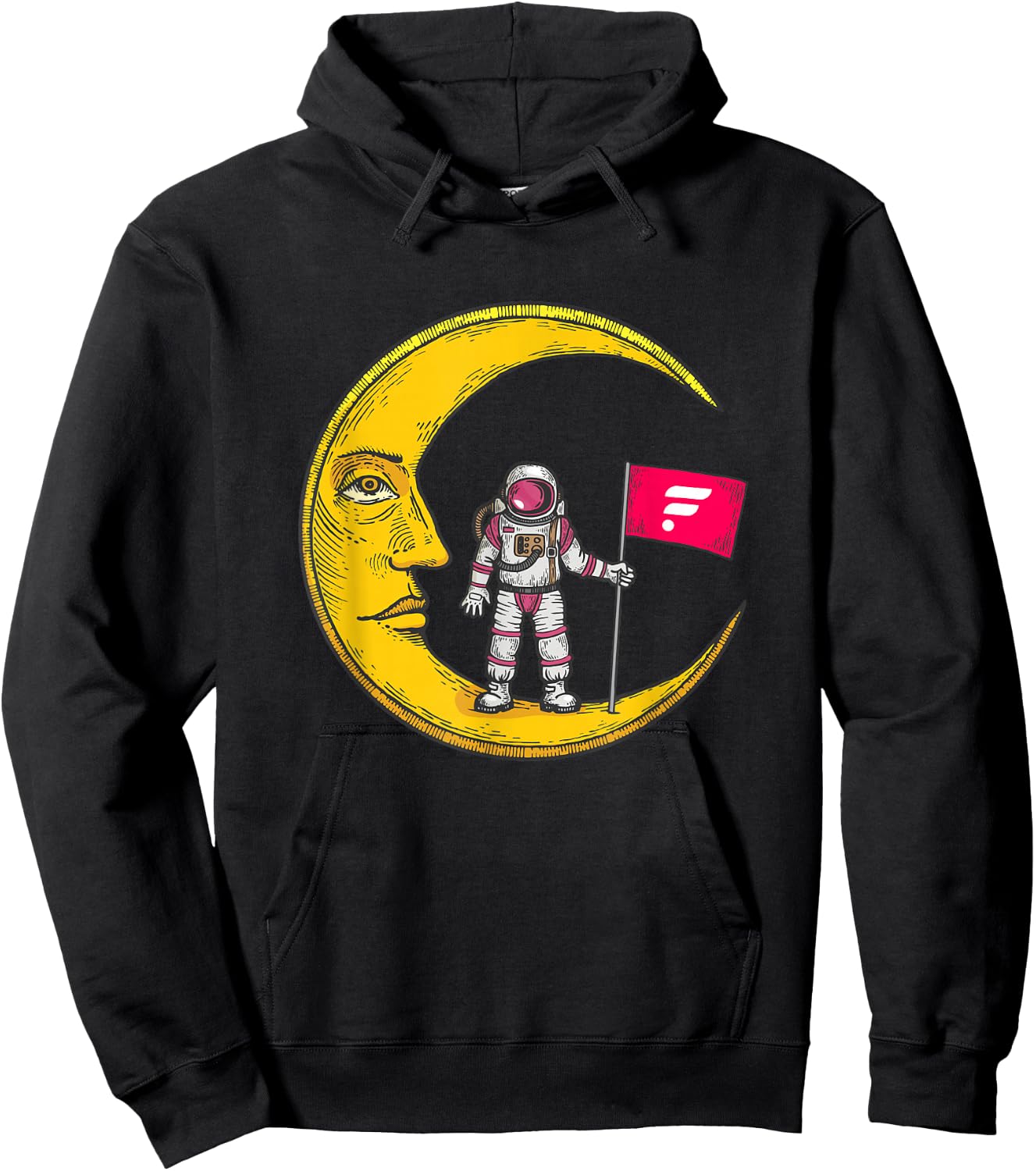Flare Logo Crypto Flag On Moon To Hodl FLR Bull Market Hoodie - Hoodie | Black
