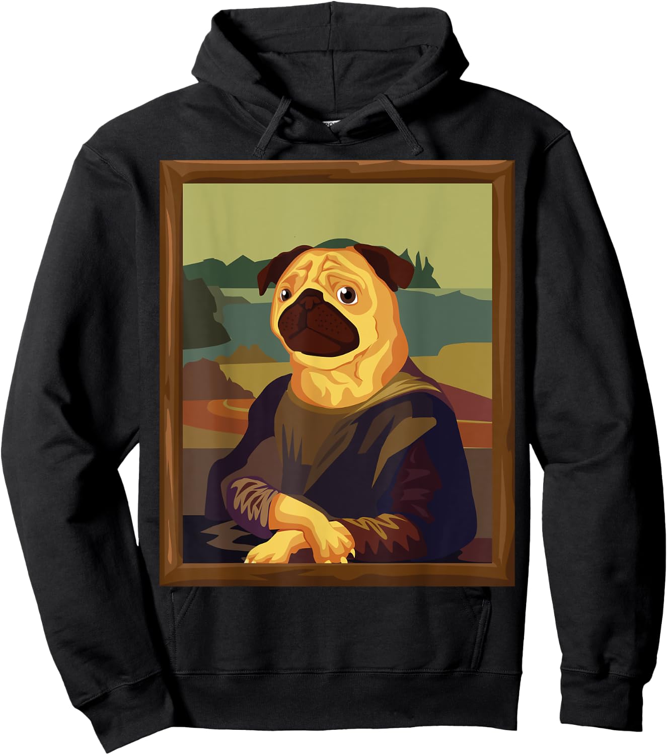 Funny Mona Lisa Pug Art Parody Hoodie - Hoodie | Black