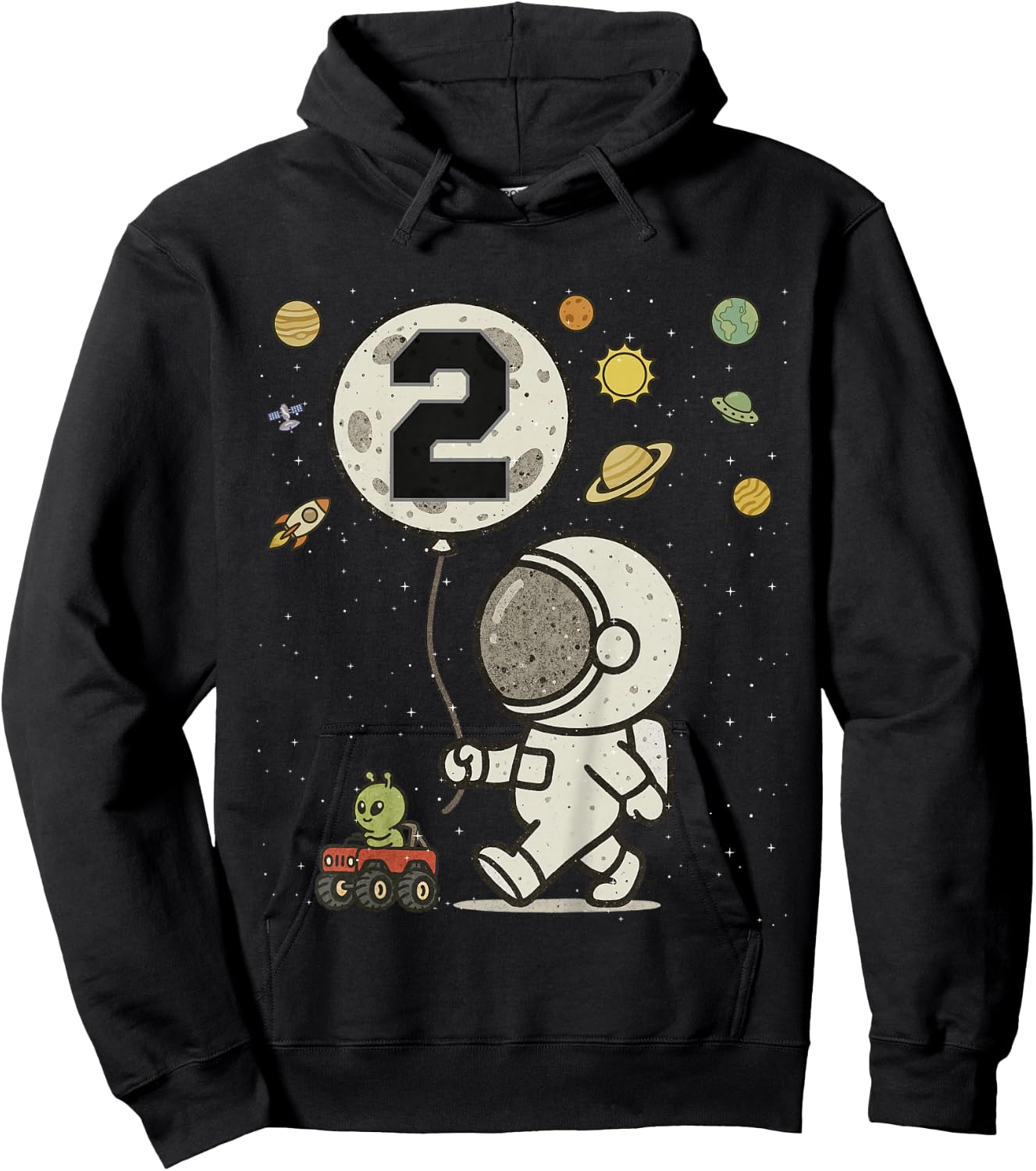 Astronaut 2nd Birthday 2 Year Old Space Matching Family Hoodie - Hoodie | Black