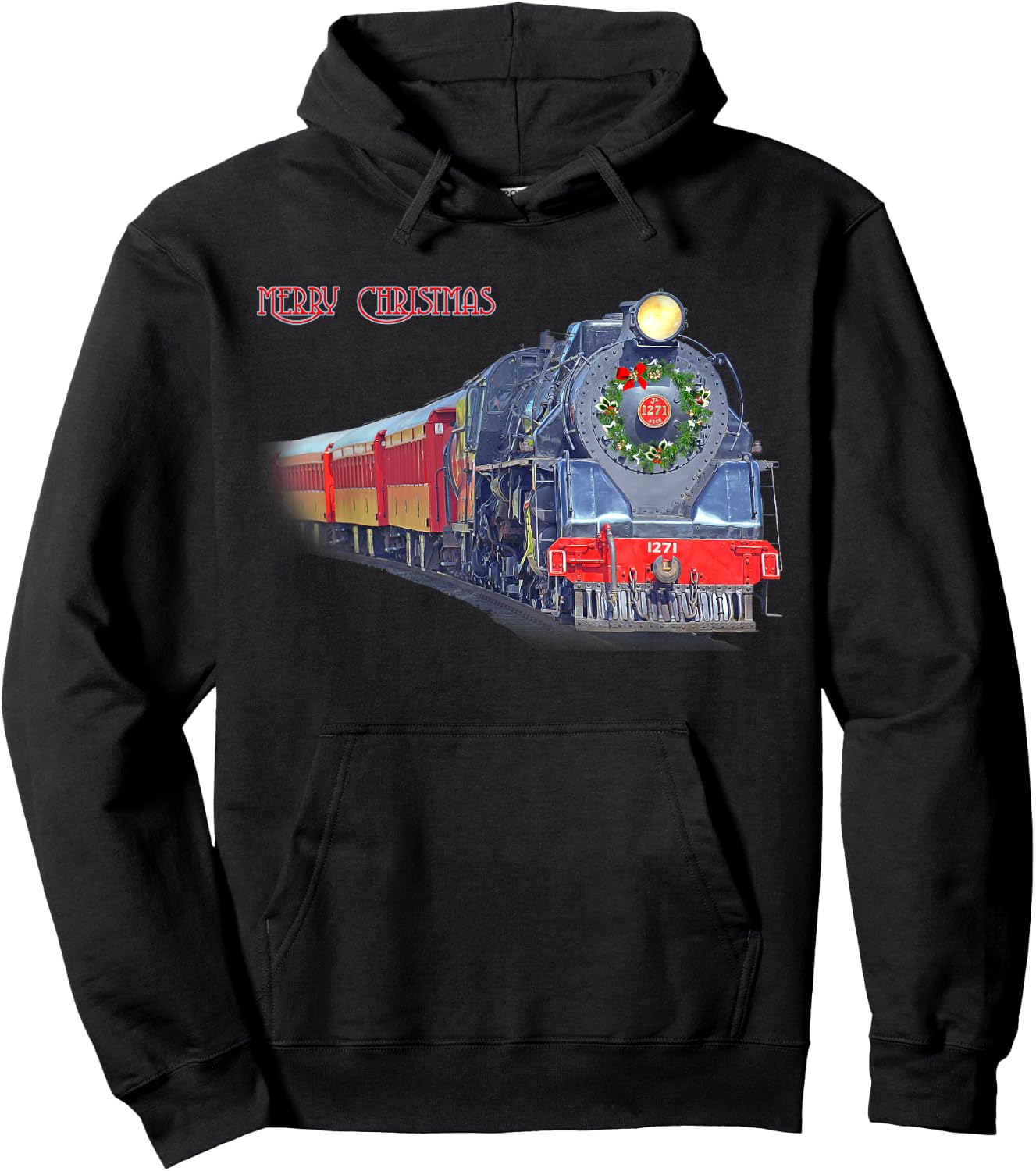 Christmas Steam Train Locomotive Matching Family Pajamas Hoodie - Hoodie | Black
