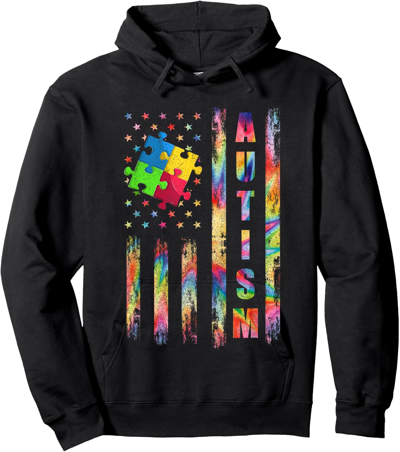 Autism Awareness Flag Shirts, American Flag Autism Dad Mom Hoodie - Hoodie | Black