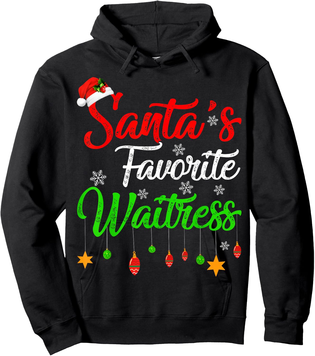 Funny Xmas Santa's Favorite Waitress Christmas Hoodie - Hoodie | Black