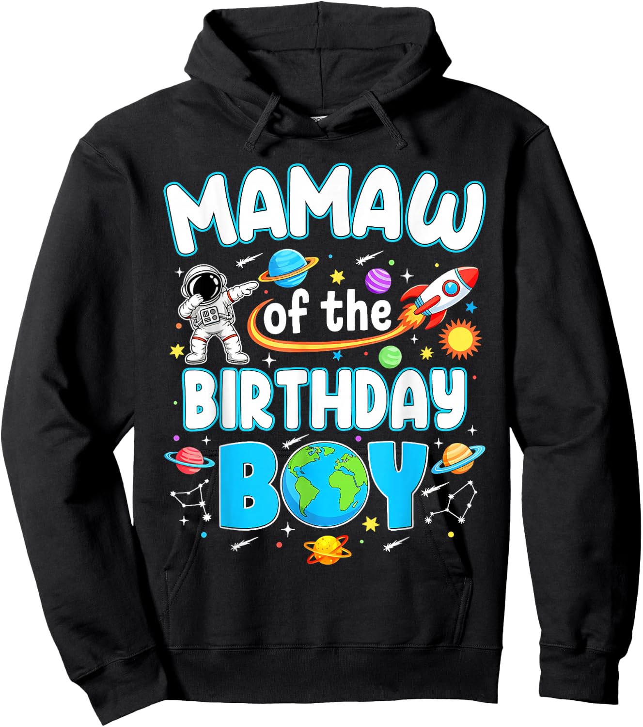 Mamaw of The Birthday Boy Astronaut Family Space Planets Hoodie - Hoodie | Black